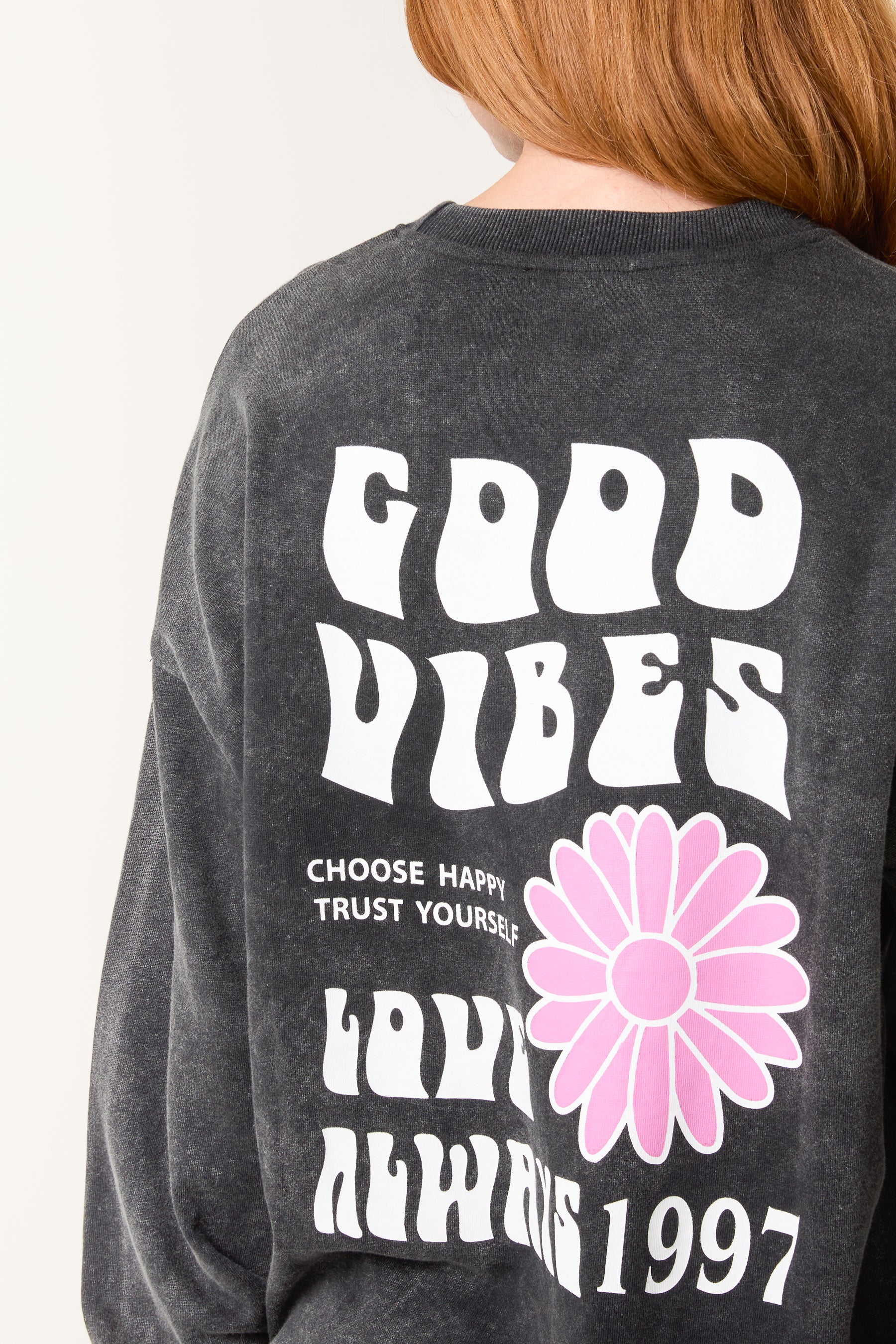 'Good Vibes' Acid Wash Sweatshirt