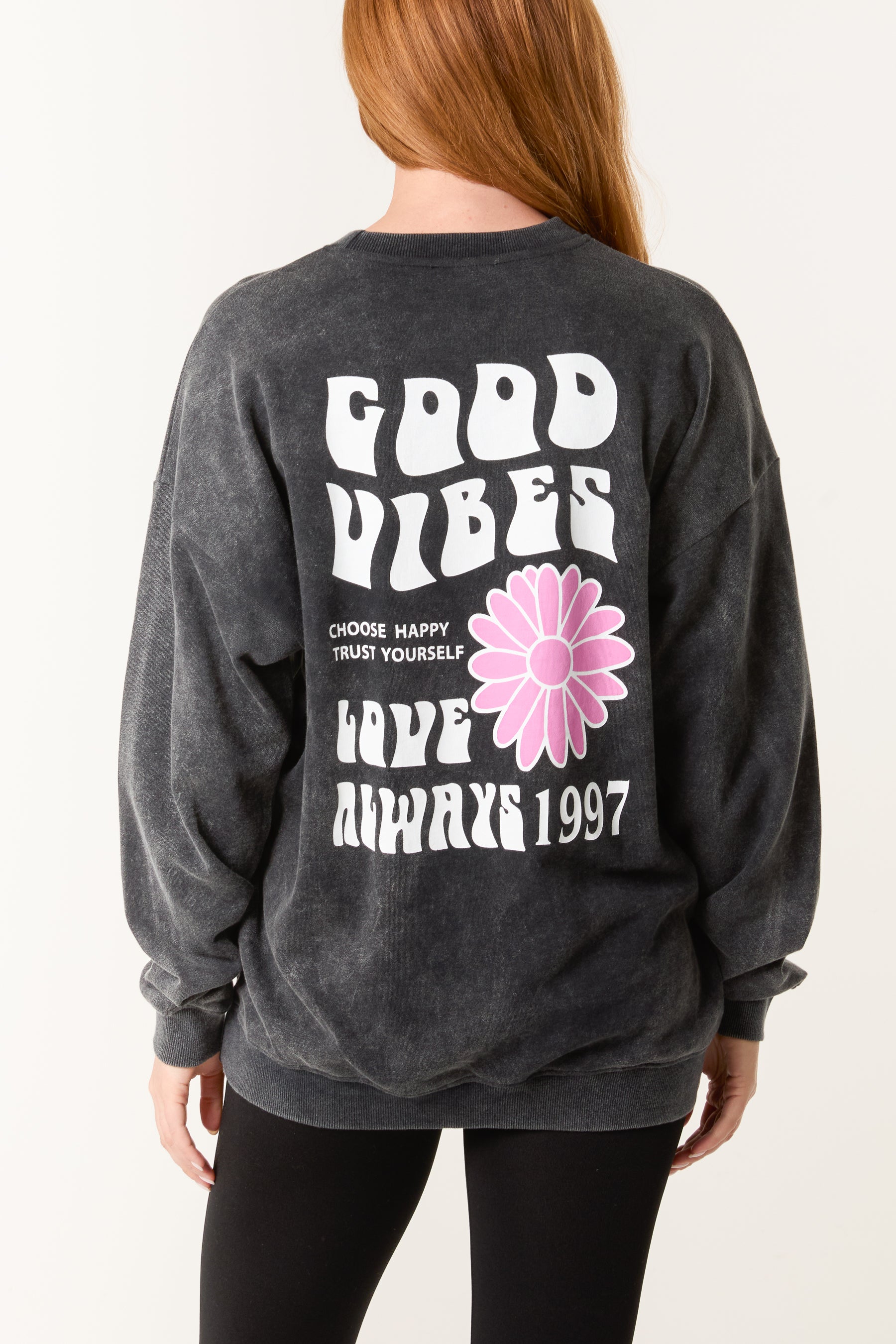'Good Vibes' Acid Wash Sweatshirt