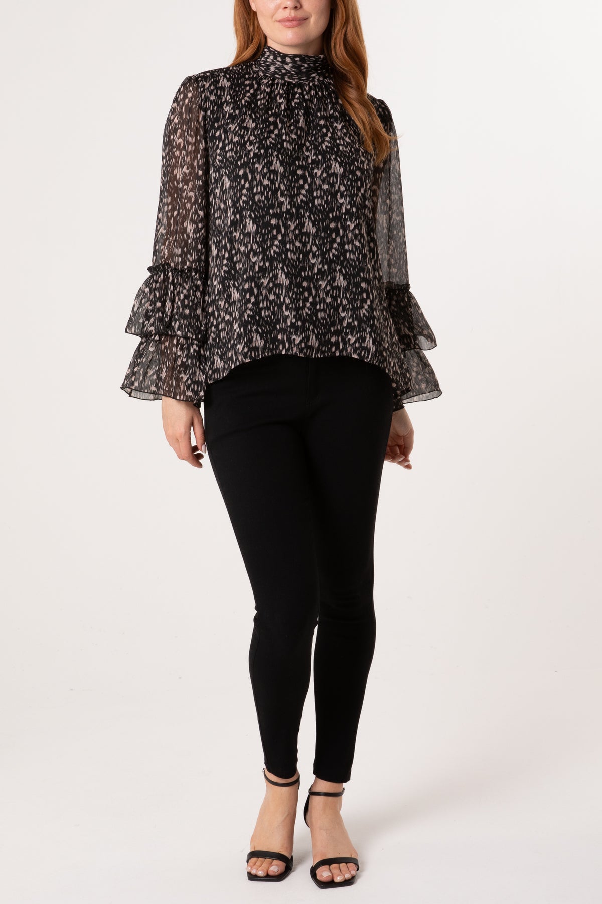 Speckled Print High Neck Blouse