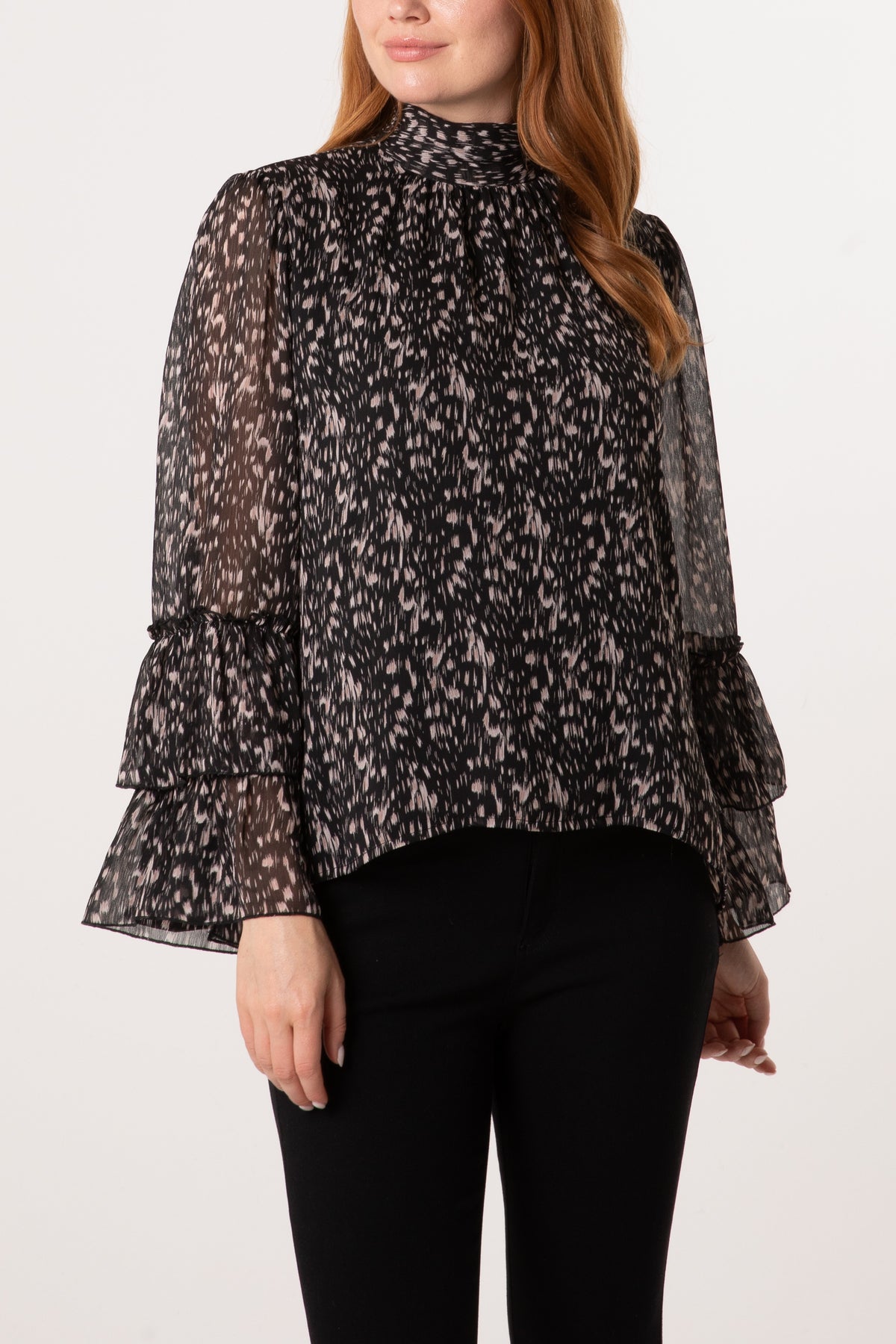 Speckled Print High Neck Blouse