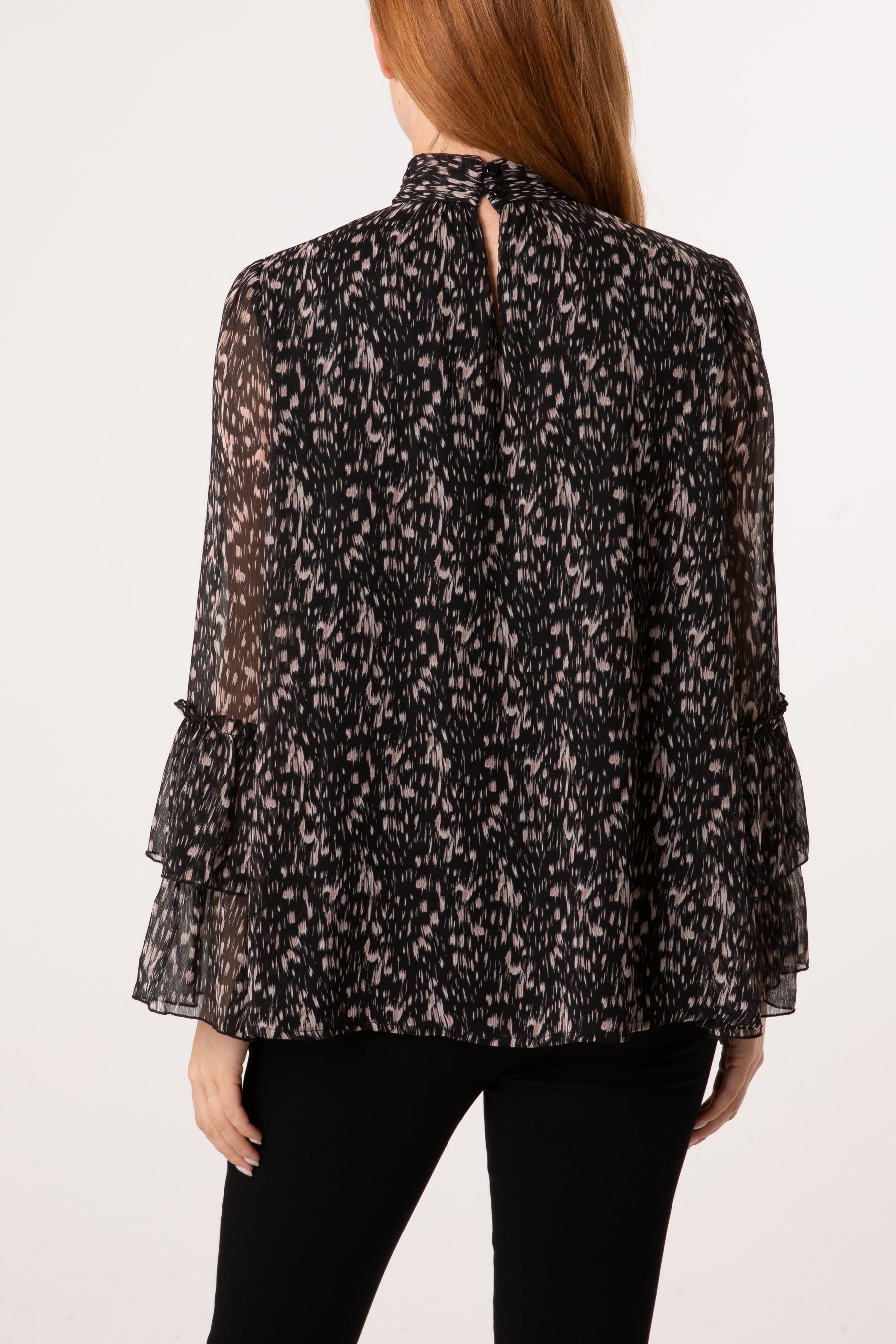 Speckled Print High Neck Blouse