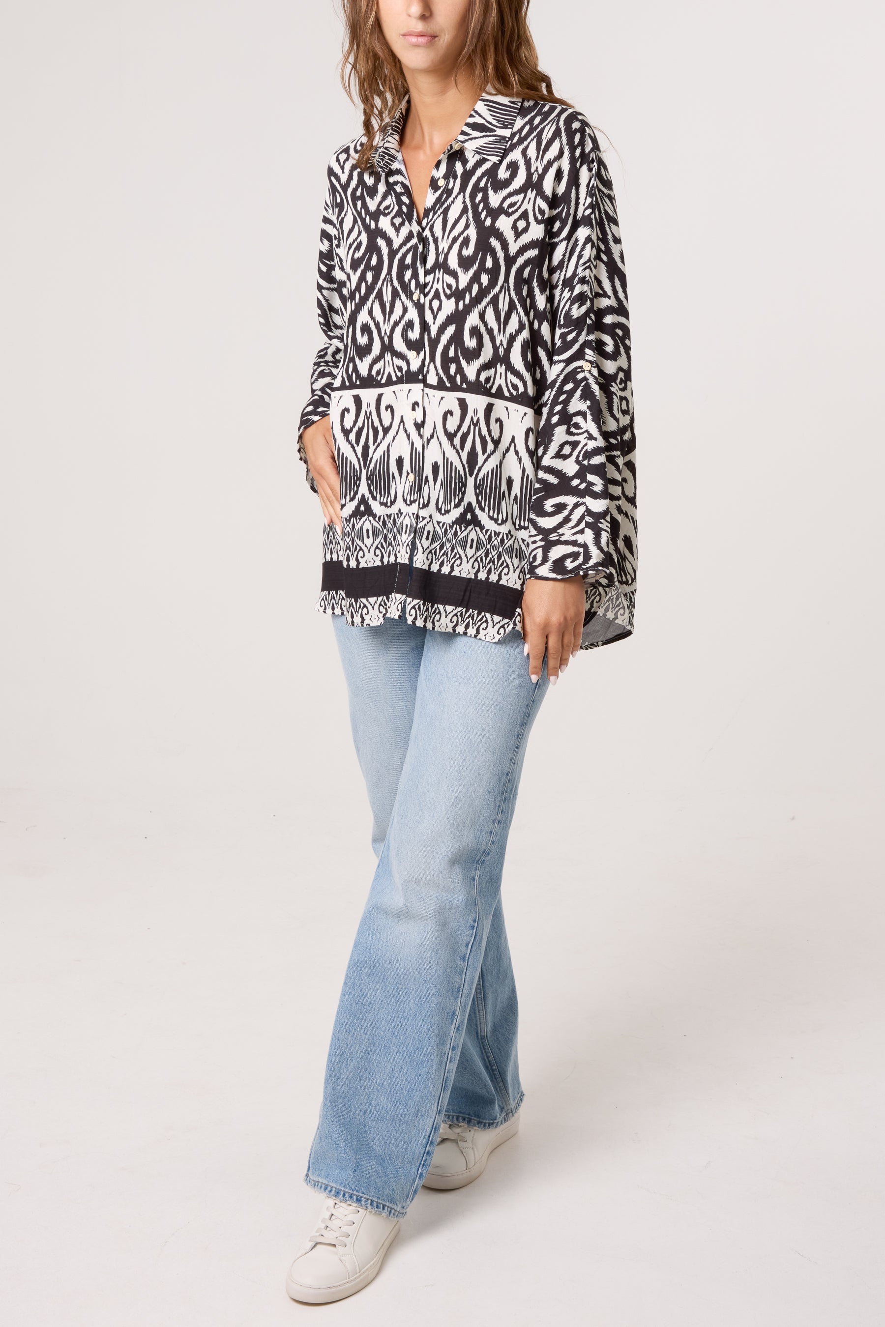 Damask Print Oversized Shirt