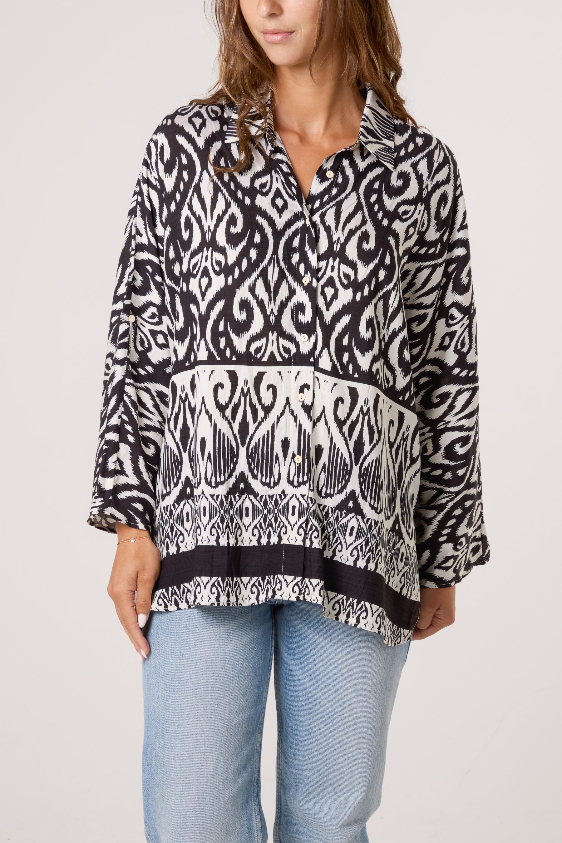 Damask Print Oversized Shirt