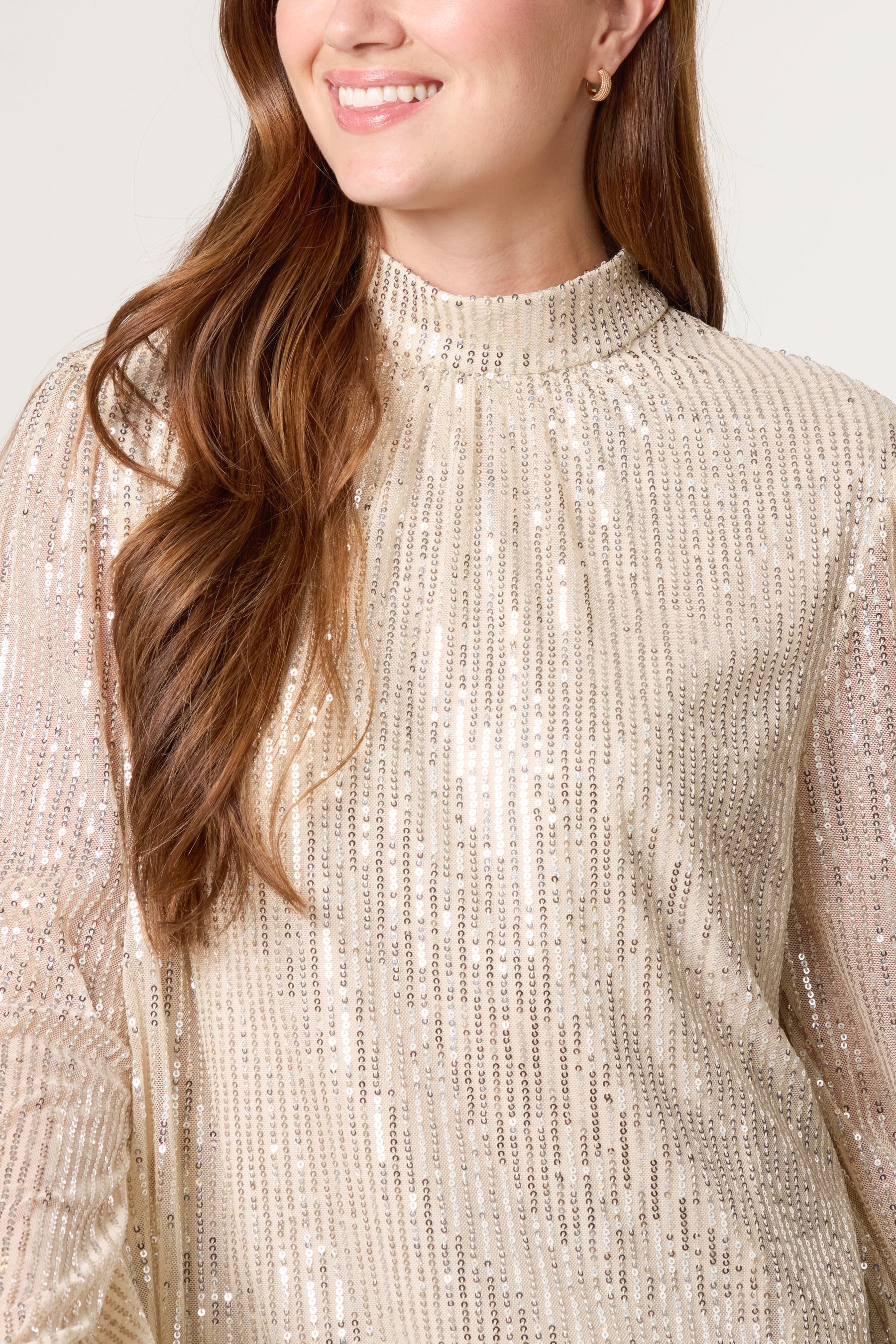 Sequin High Neck Puffball Top
