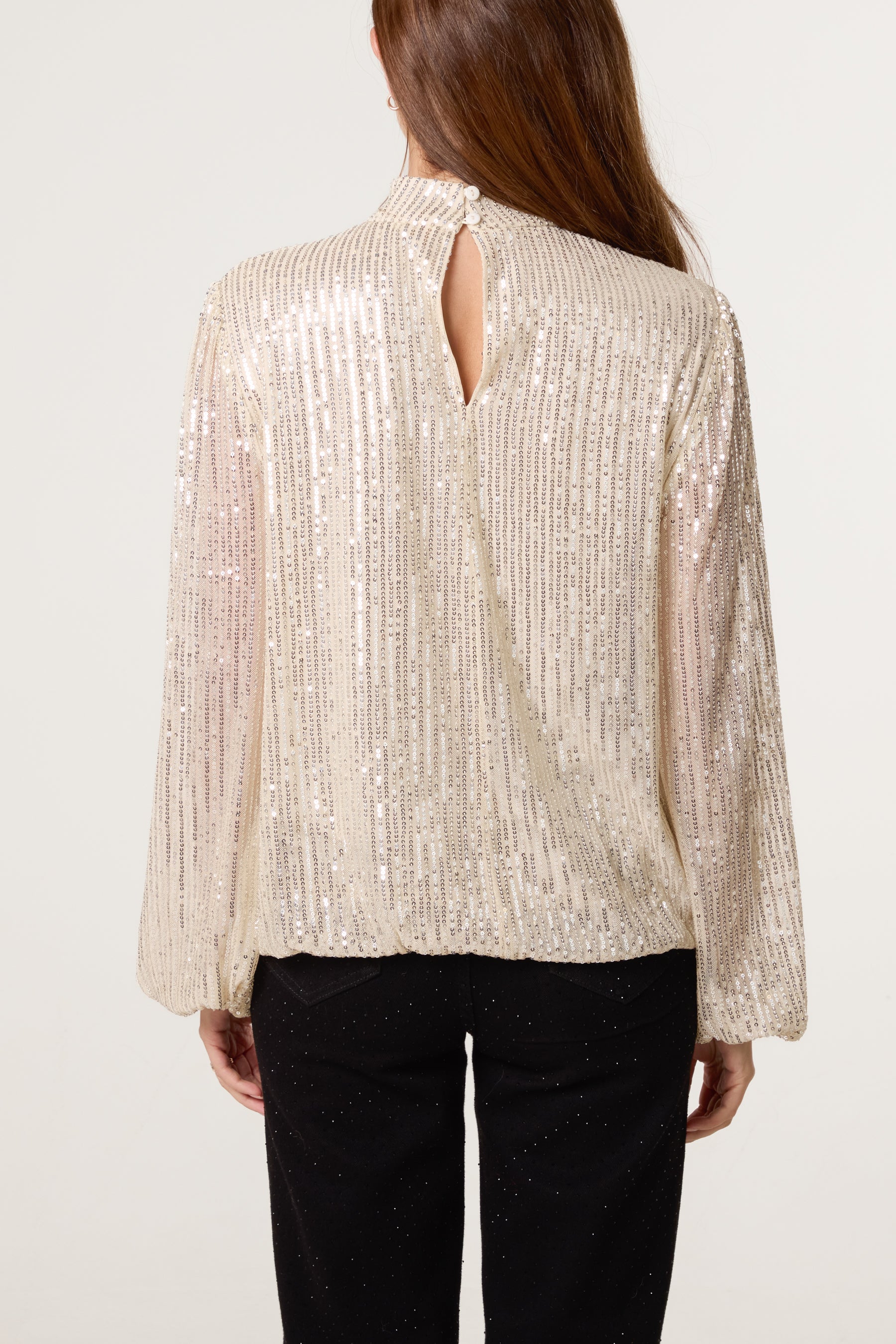 Sequin High Neck Puffball Top
