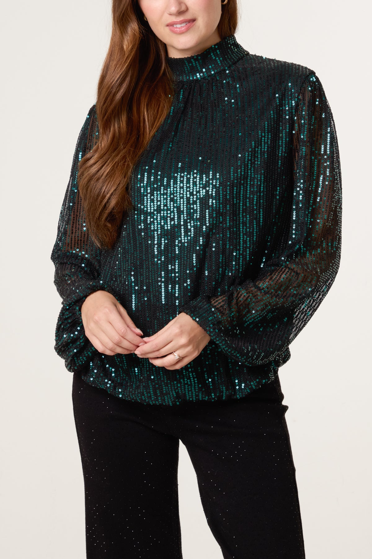 Sequin High Neck Puffball Top
