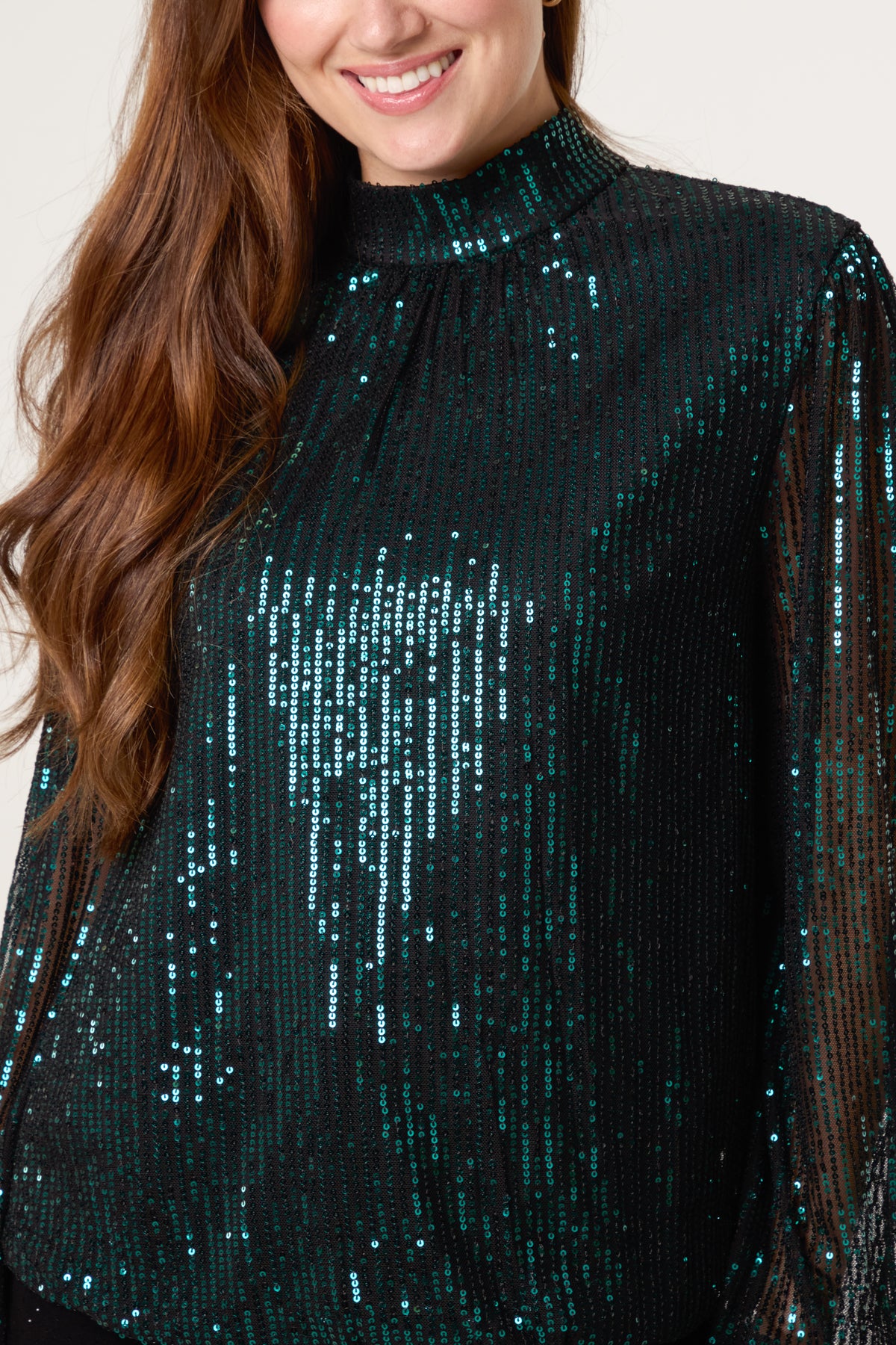 Sequin High Neck Puffball Top