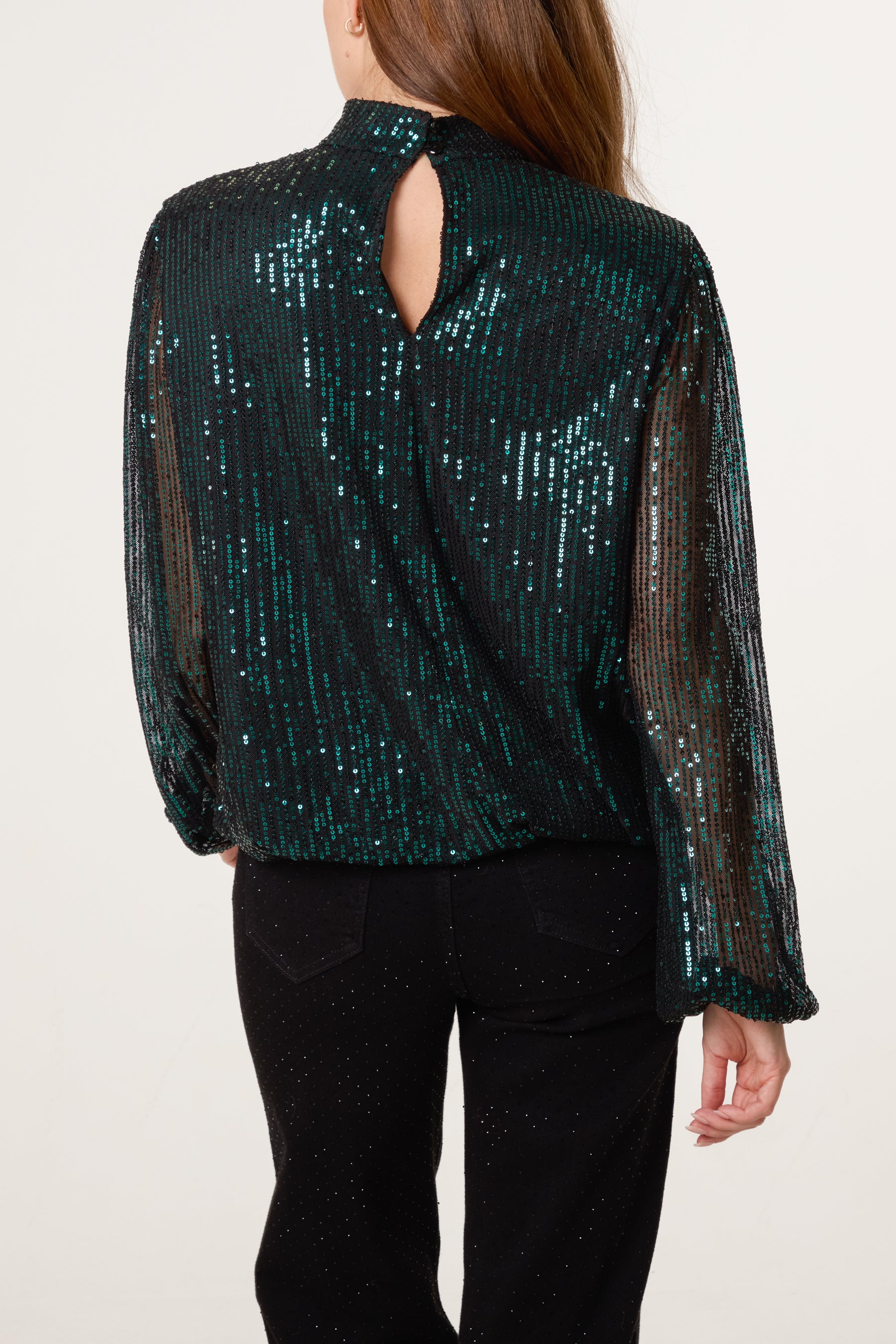 Sequin High Neck Puffball Top