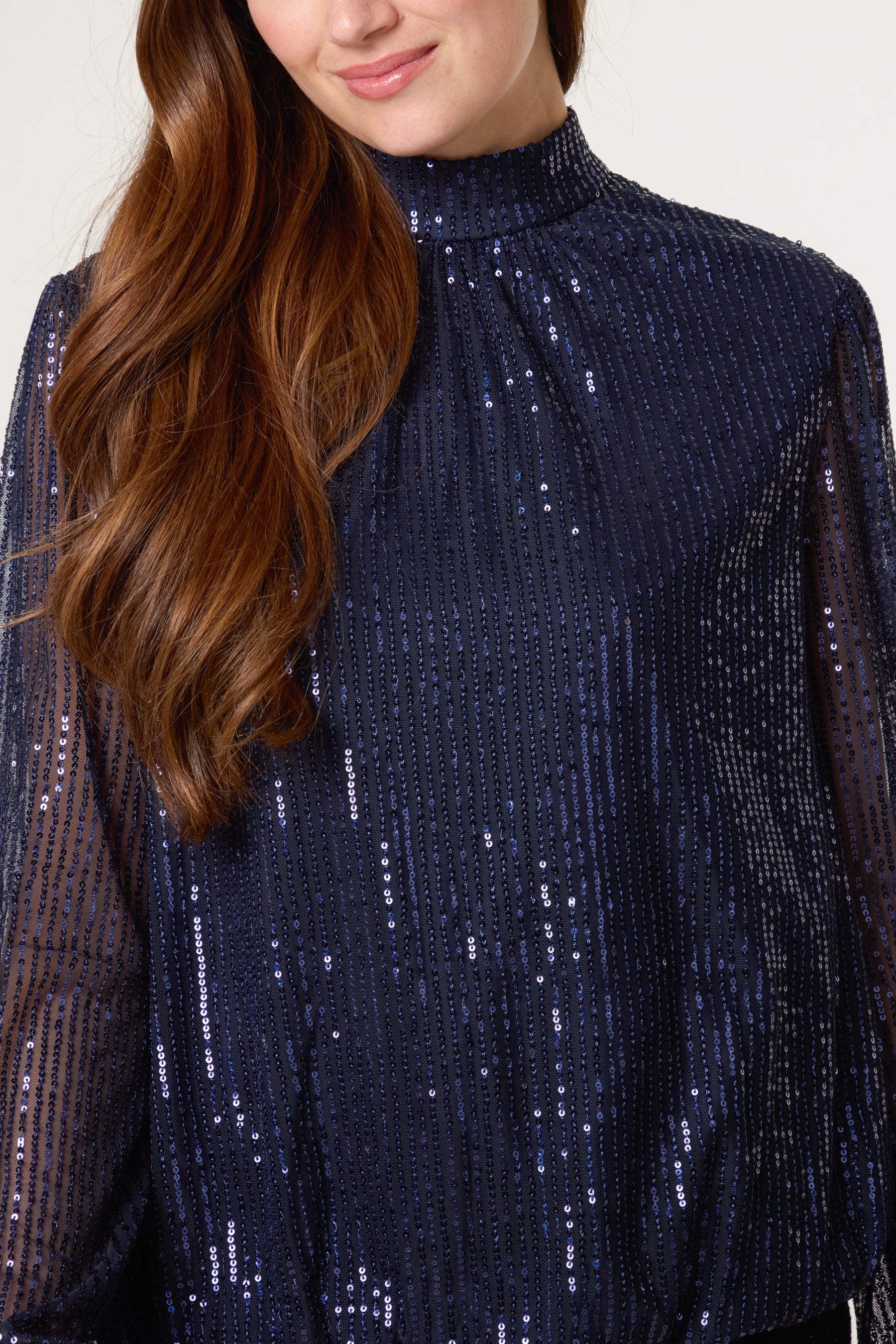 Sequin High Neck Puffball Top