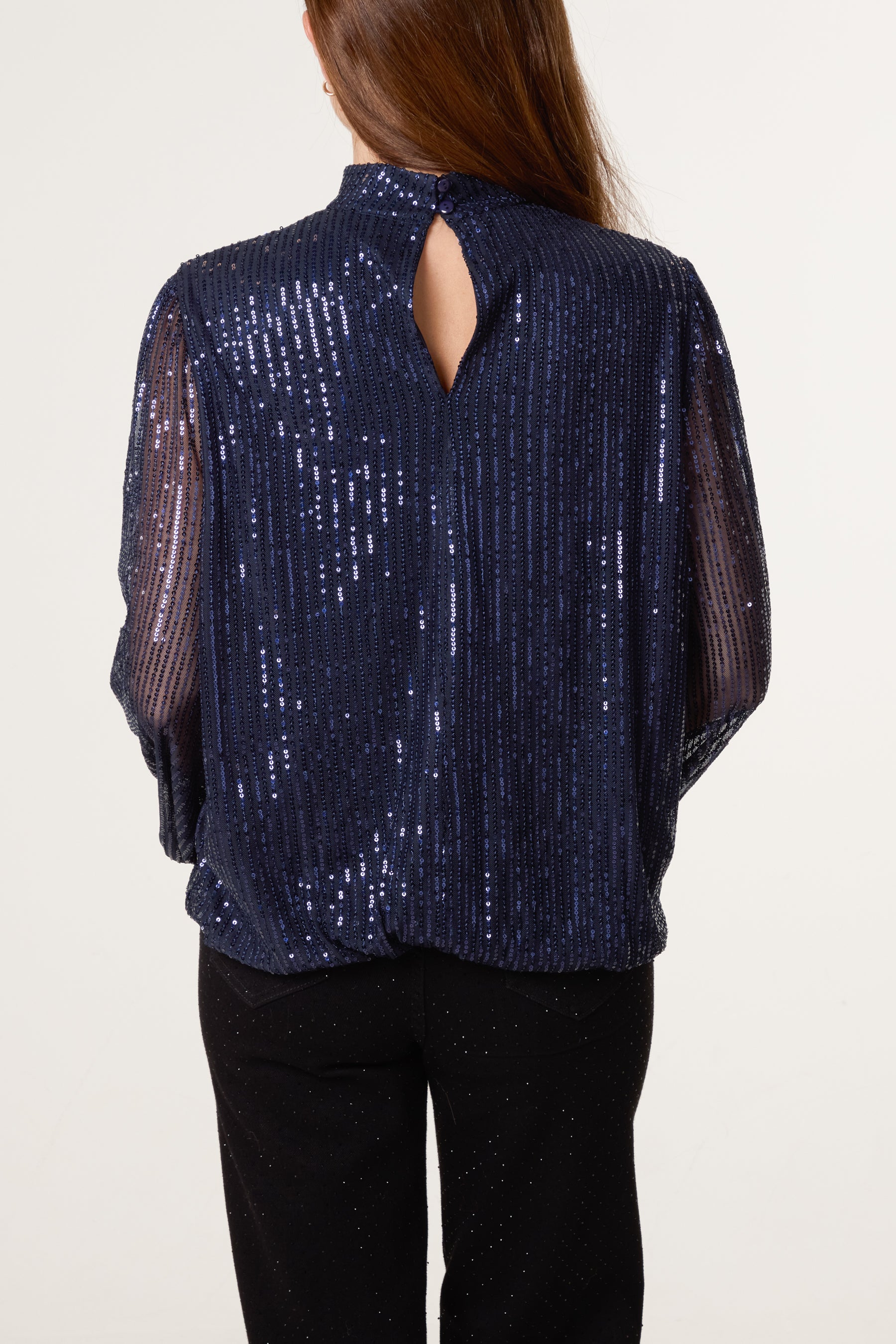 Sequin High Neck Puffball Top