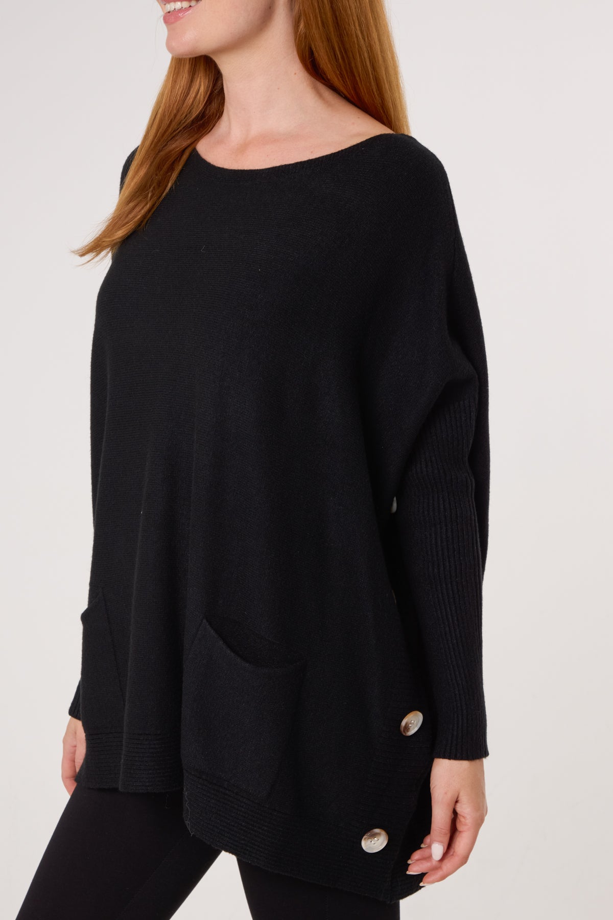 Batwing Ribbed Sleeve Pocket Jumper