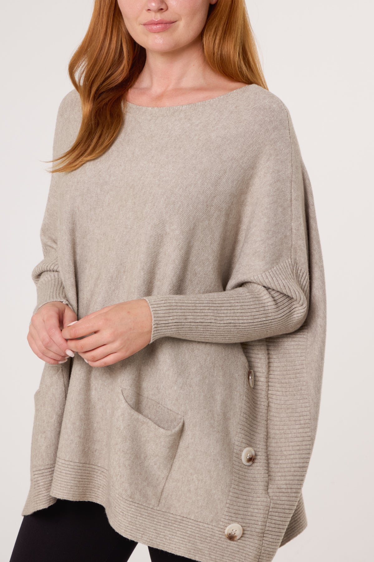 Batwing Ribbed Sleeve Pocket Jumper
