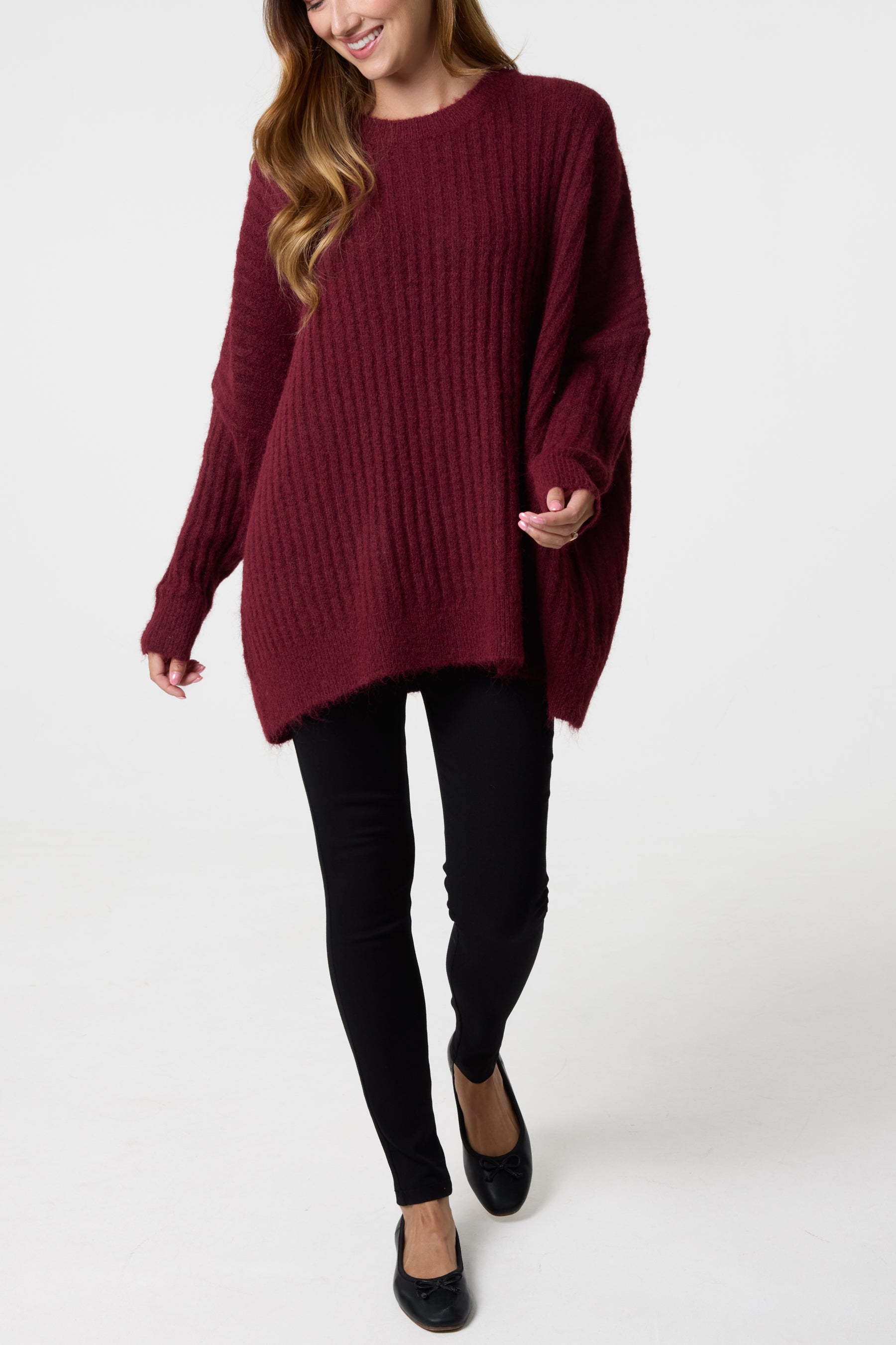 Batwing Sleeve Ribbed Knit Jumper