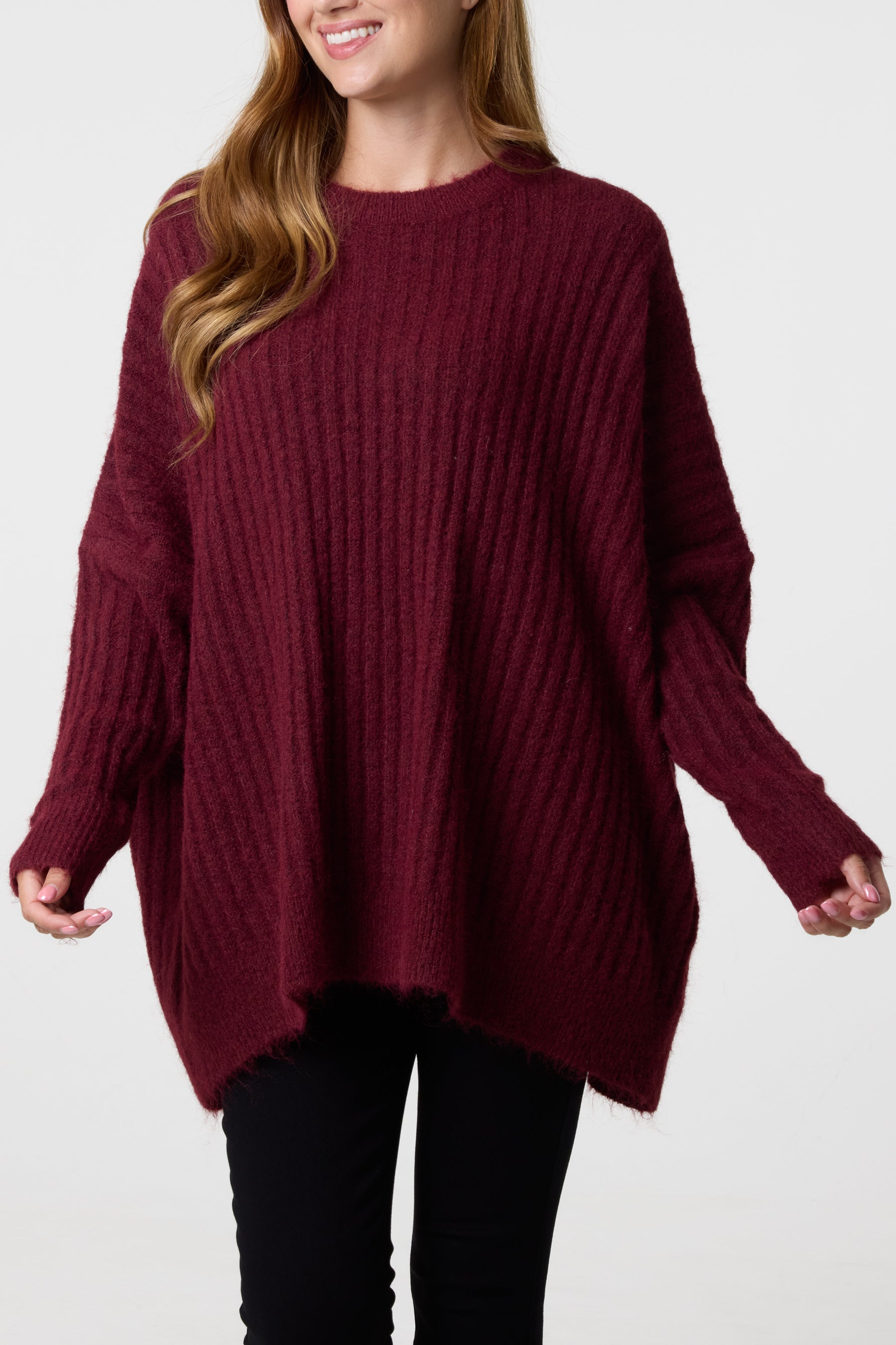 Batwing Sleeve Ribbed Knit Jumper