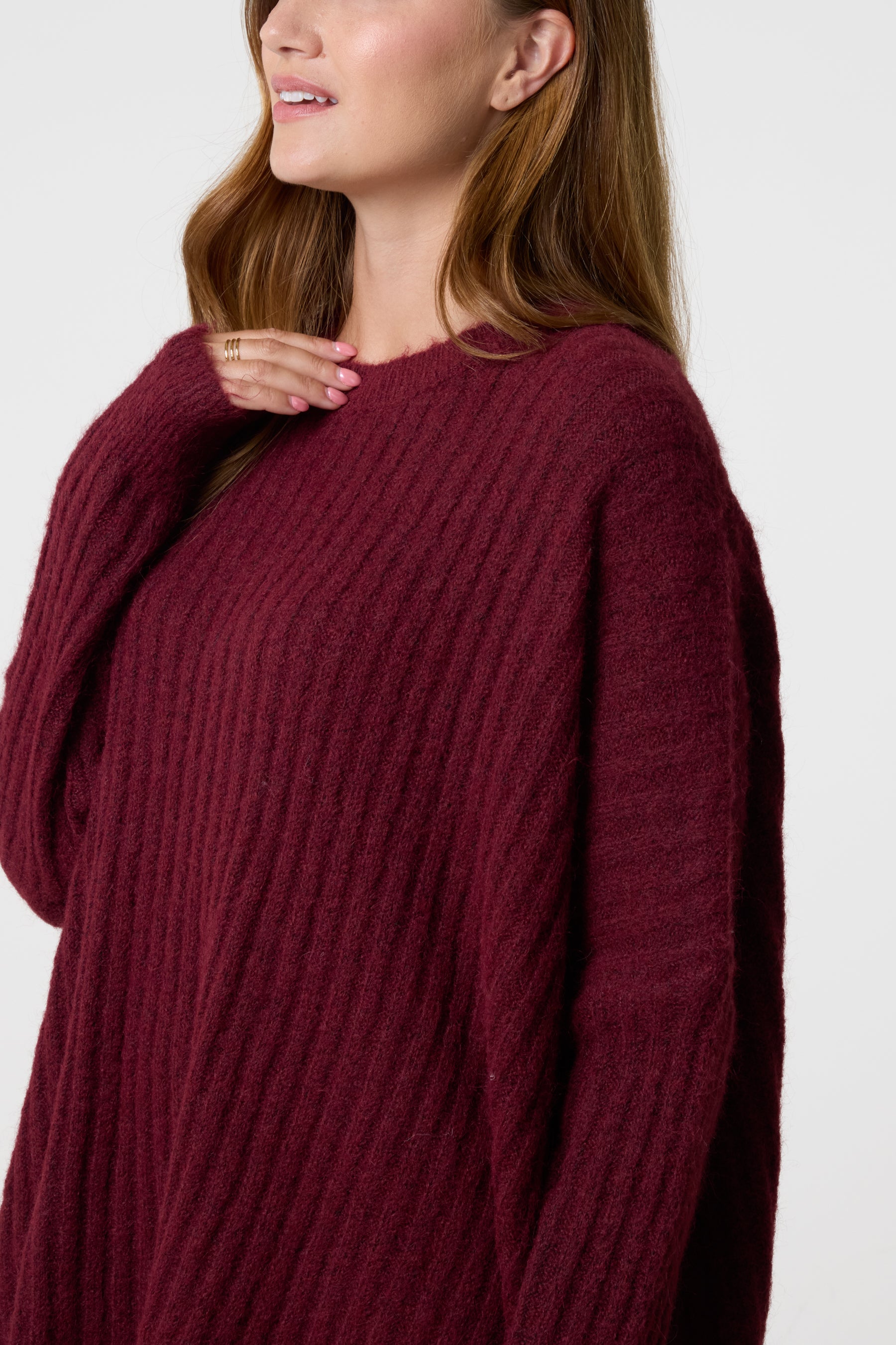 Batwing Sleeve Ribbed Knit Jumper