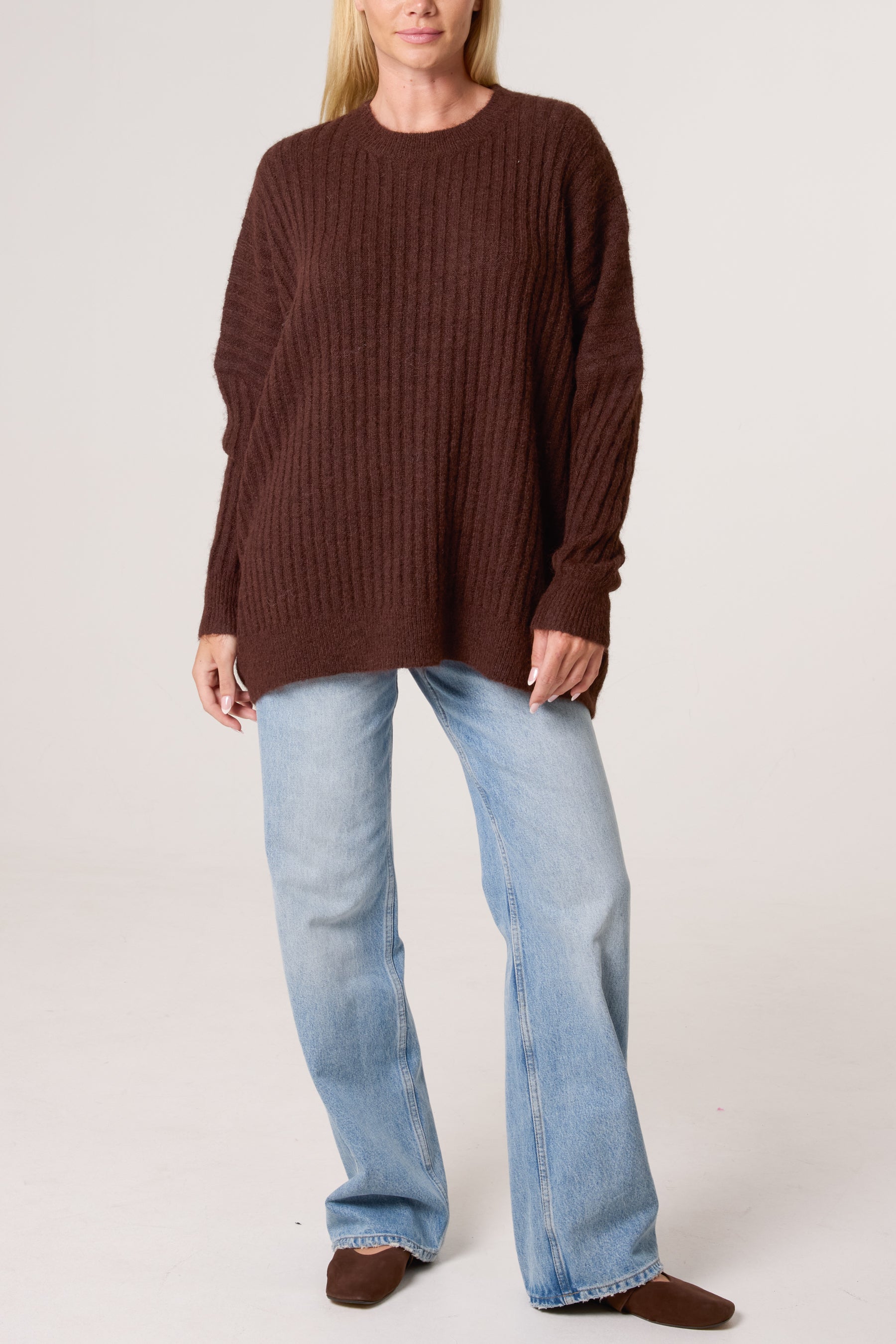Batwing Sleeve Ribbed Knit Jumper