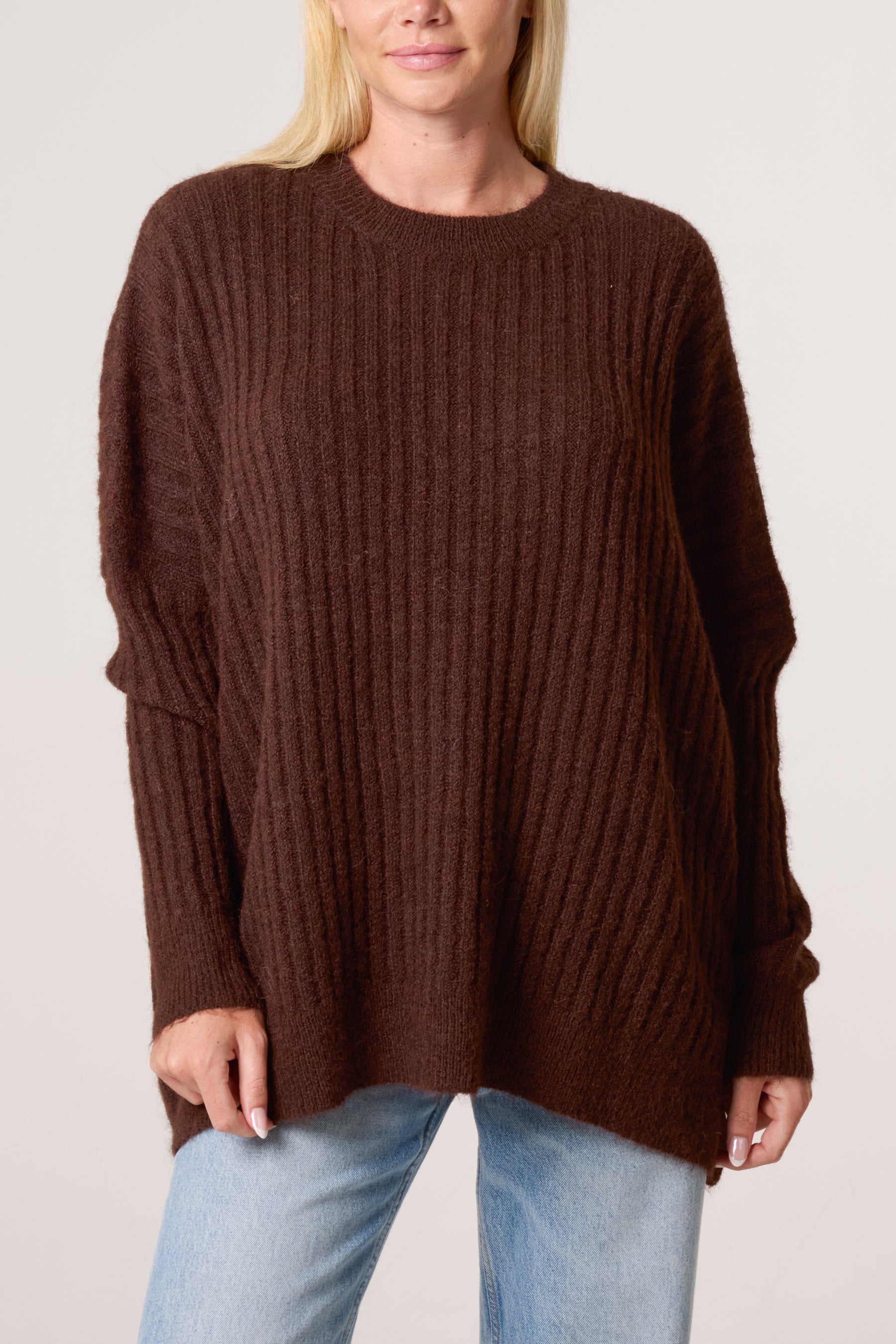 Batwing Sleeve Ribbed Knit Jumper