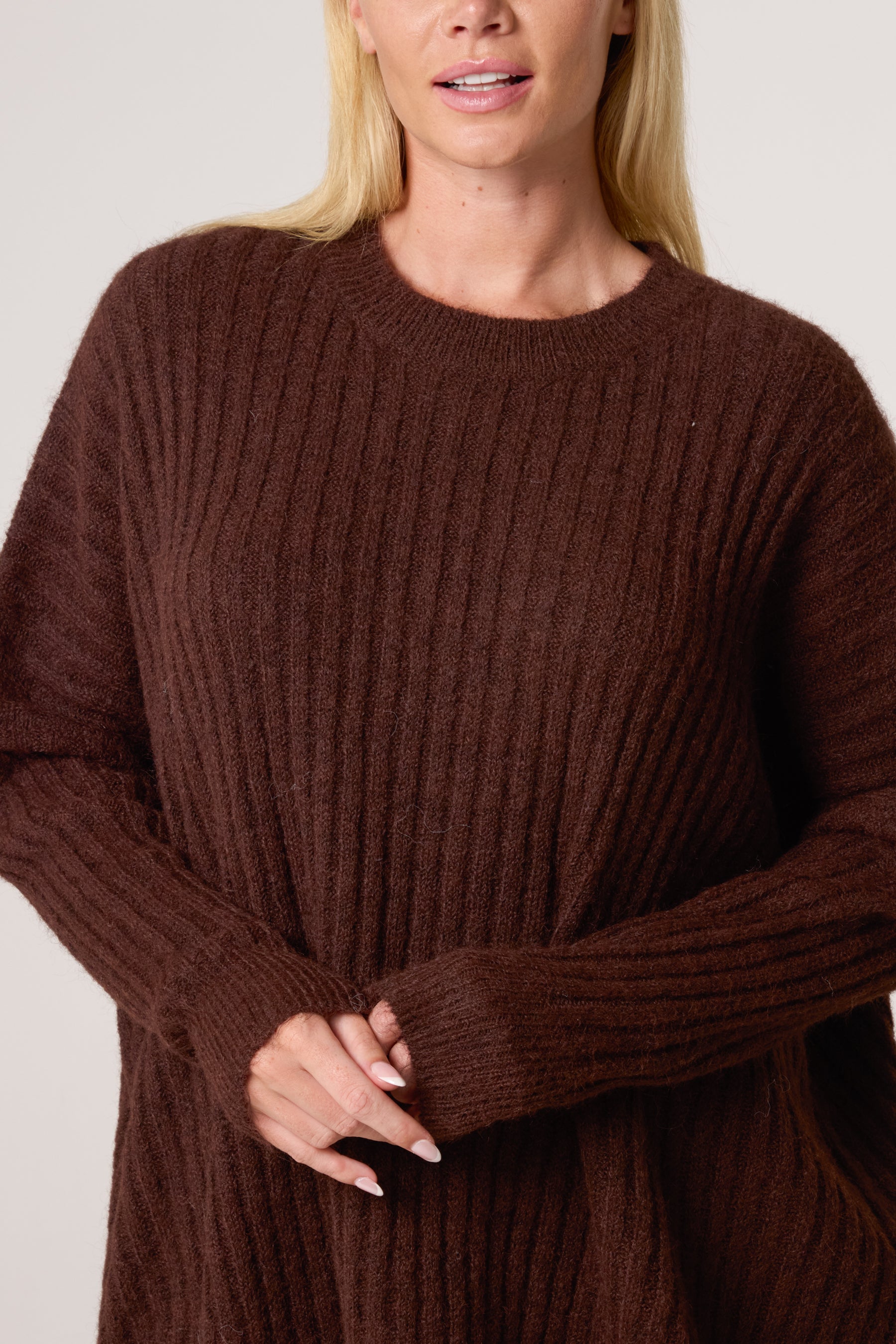 Batwing Sleeve Ribbed Knit Jumper