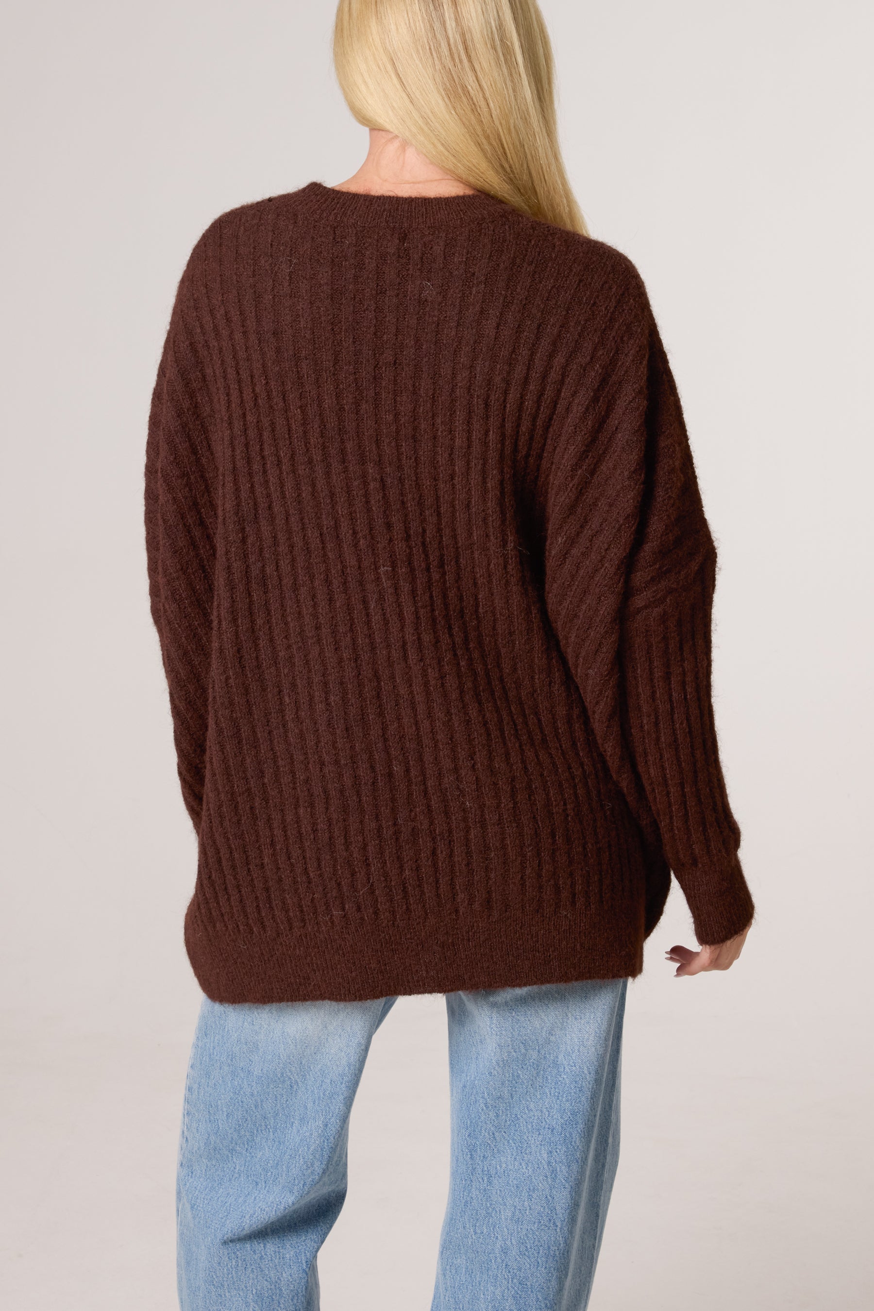 Batwing Sleeve Ribbed Knit Jumper