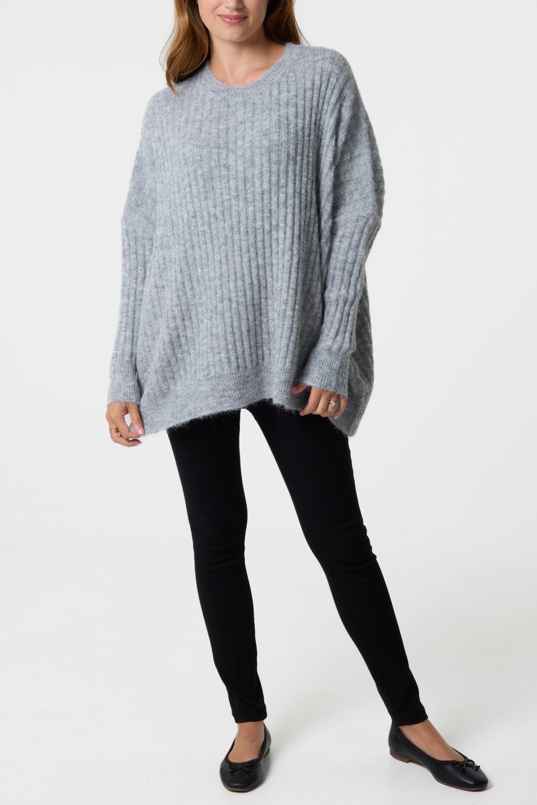 Batwing Sleeve Ribbed Knit Jumper