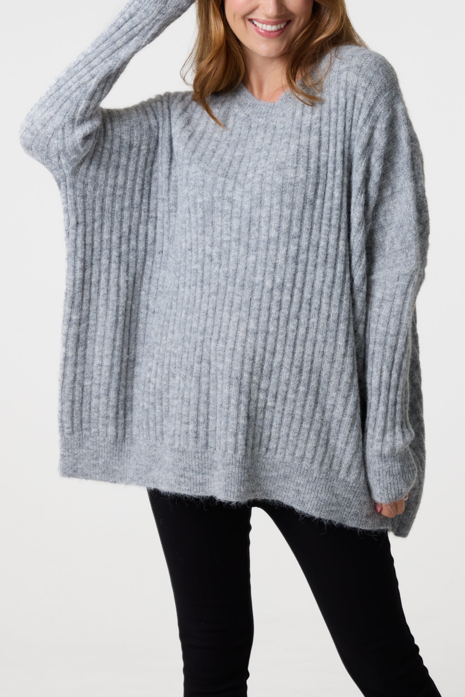 Batwing Sleeve Ribbed Knit Jumper