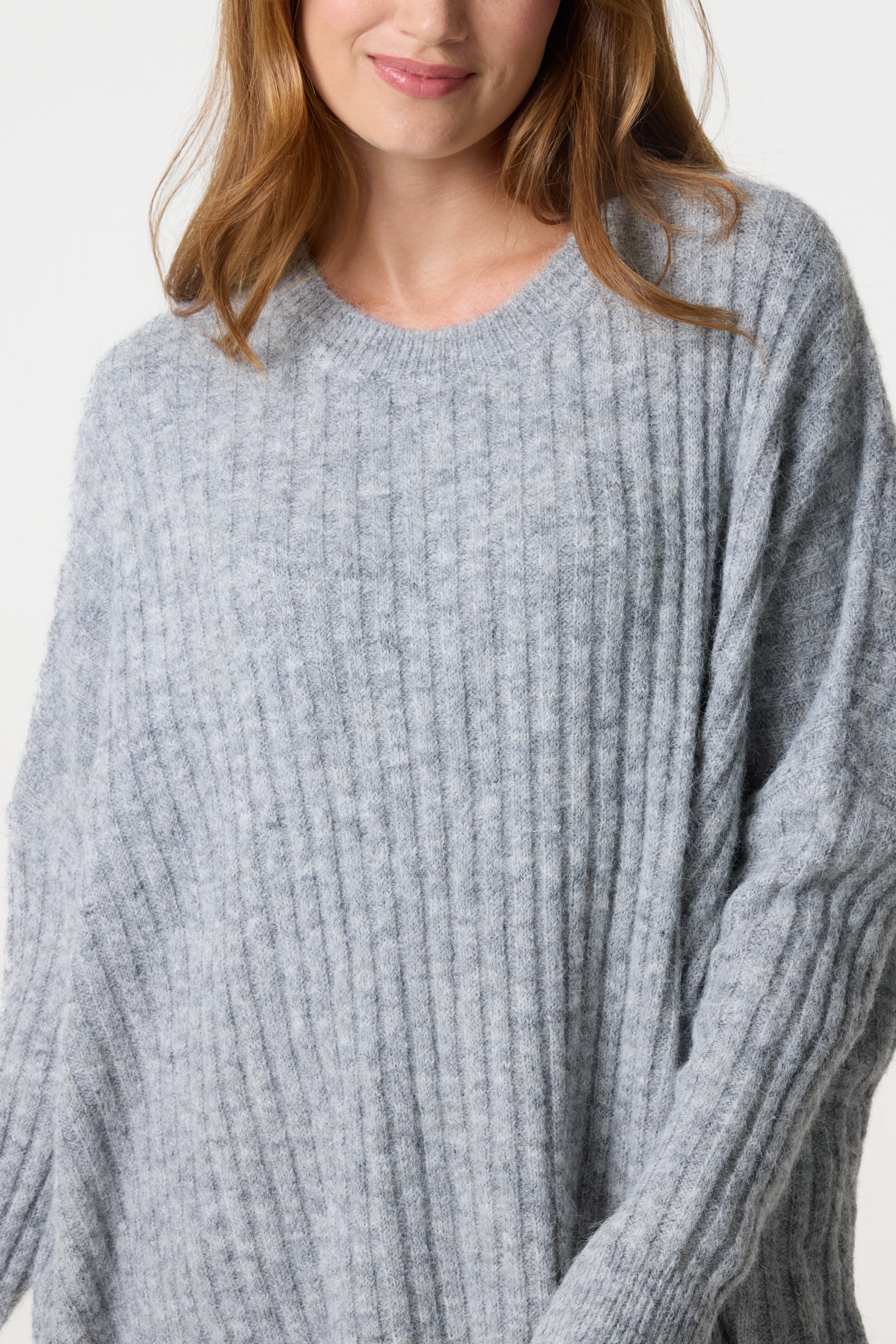 Batwing Sleeve Ribbed Knit Jumper