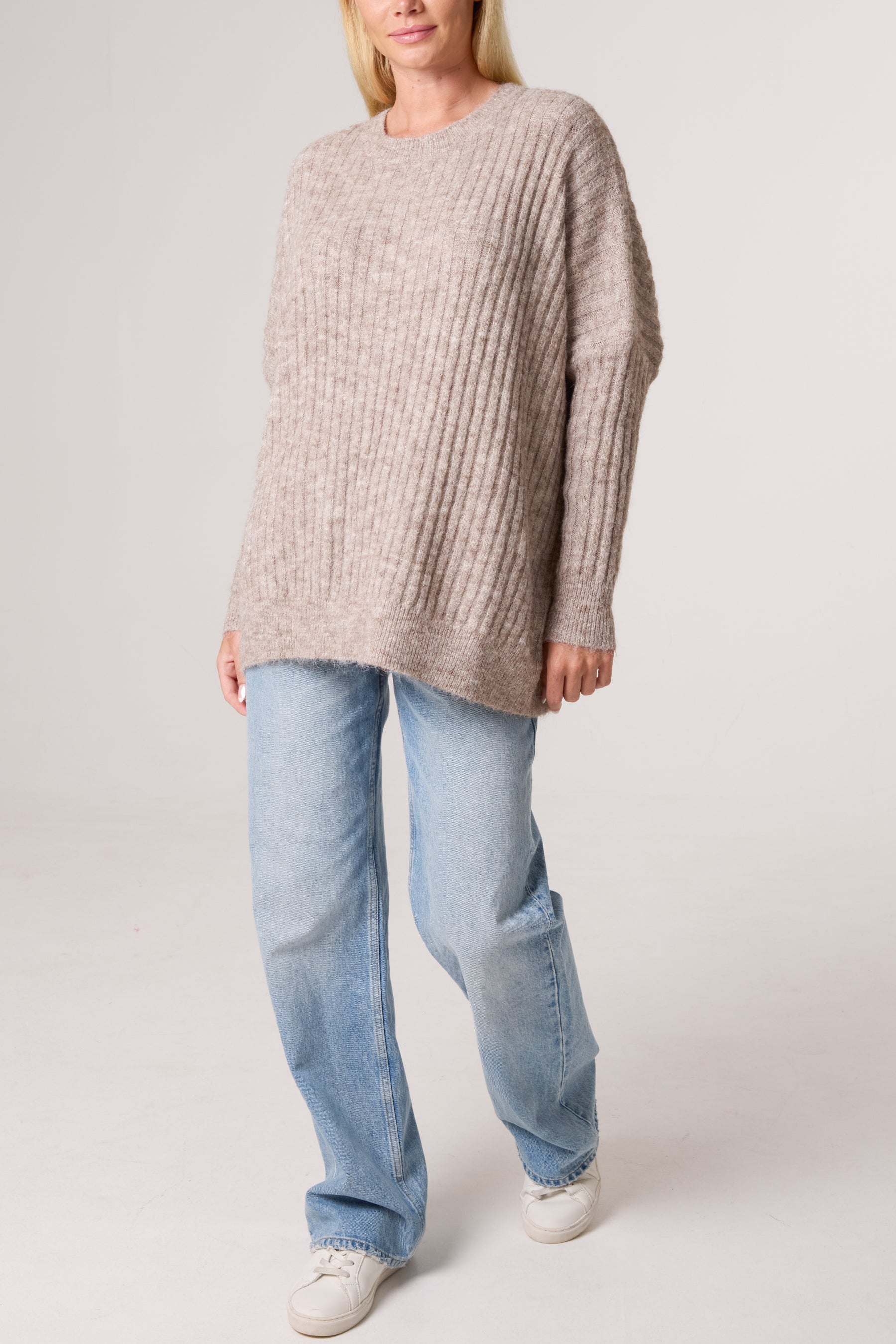 Batwing Sleeve Ribbed Knit Jumper