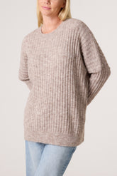 Batwing Sleeve Ribbed Knit Jumper