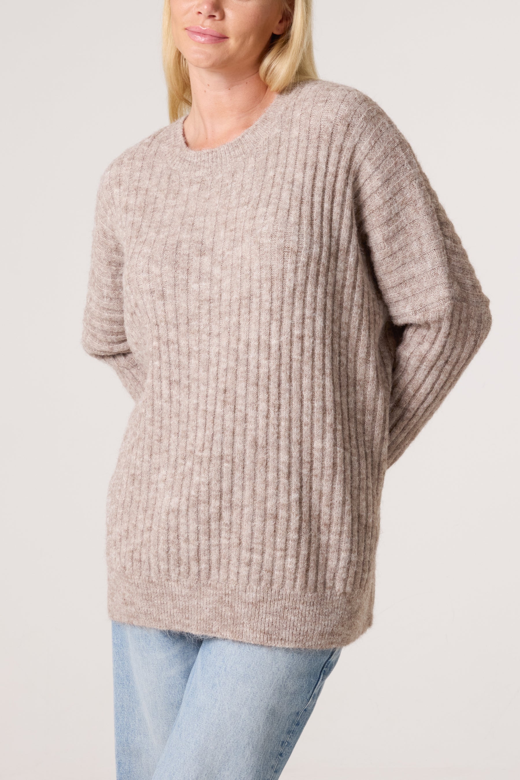 Batwing Sleeve Ribbed Knit Jumper
