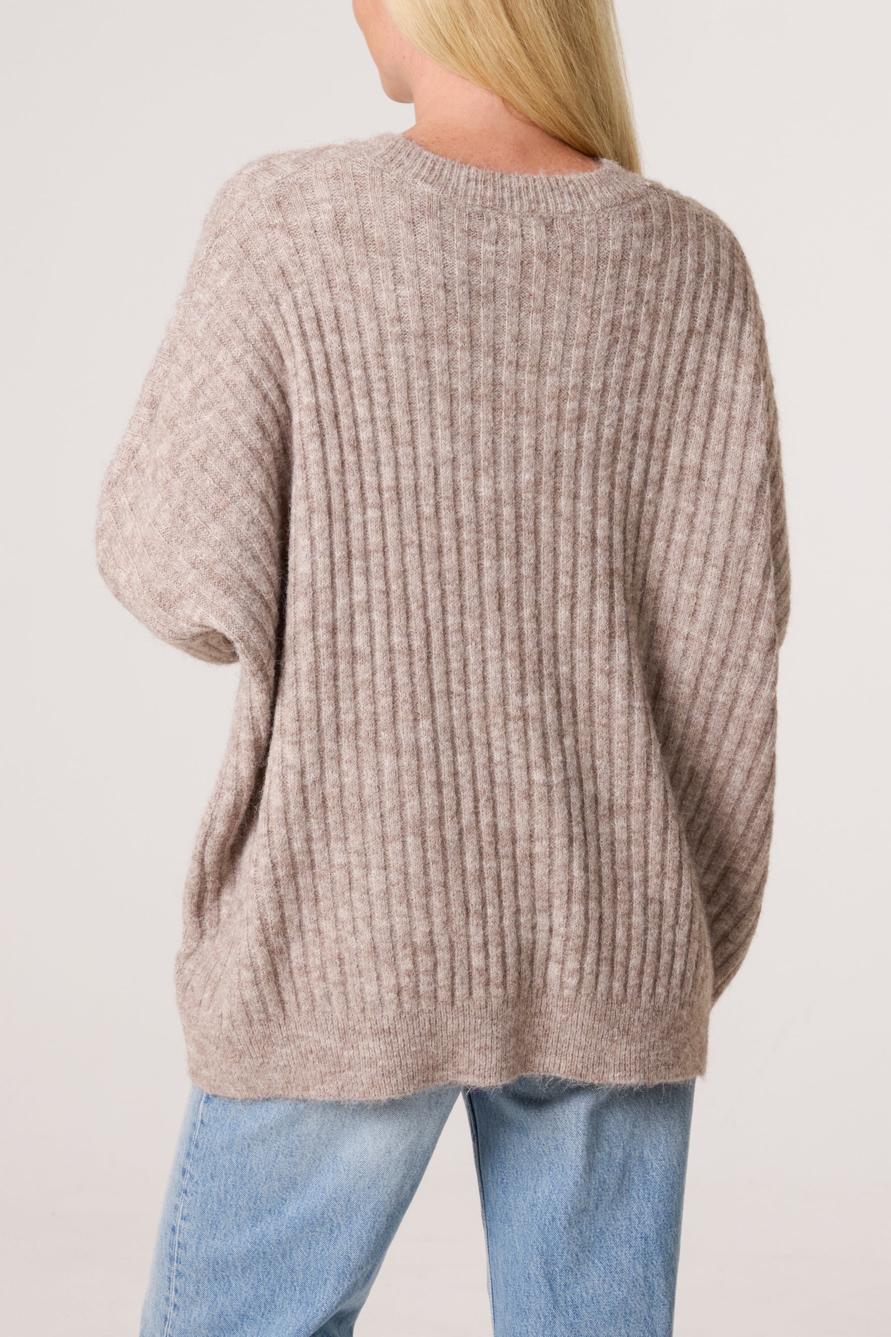 Batwing Sleeve Ribbed Knit Jumper