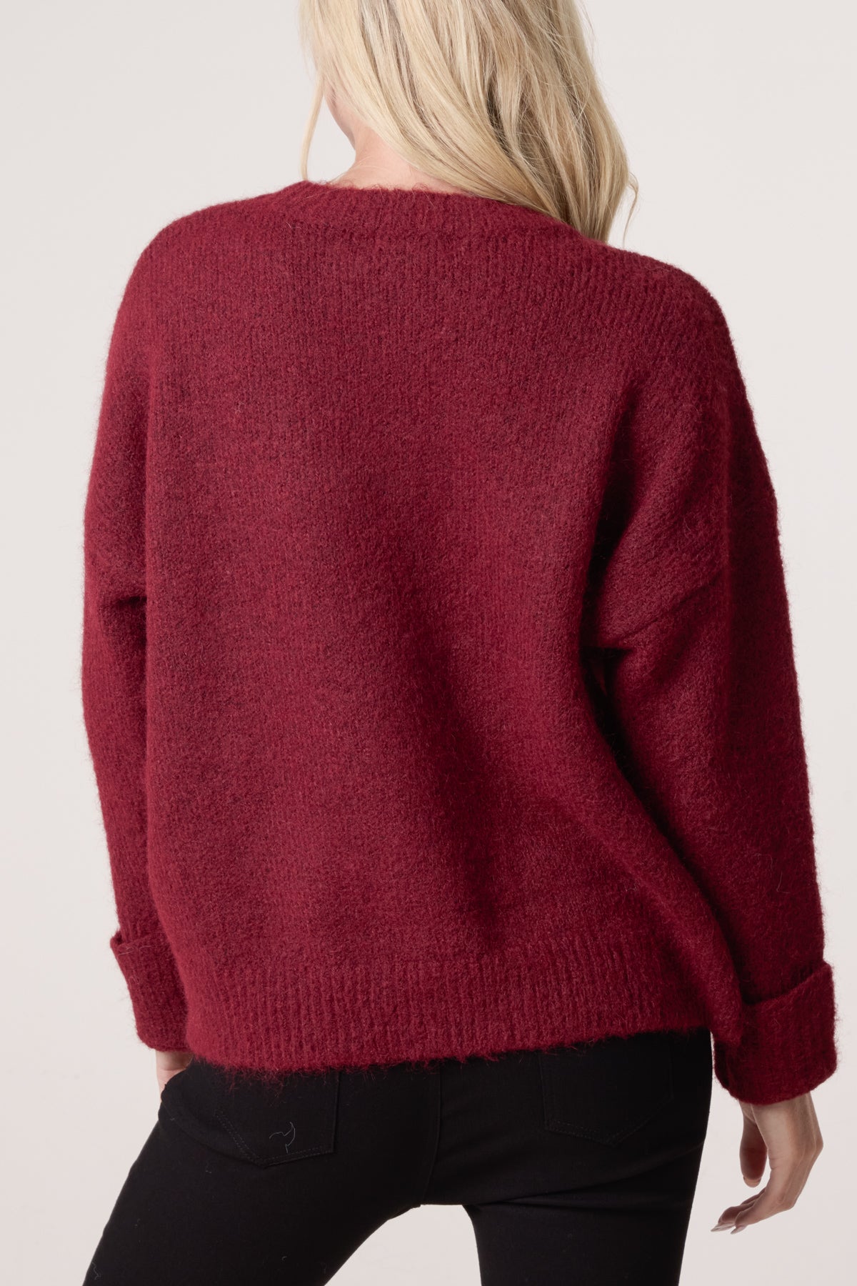 Roll Sleeve Crew Neck Knit Jumper