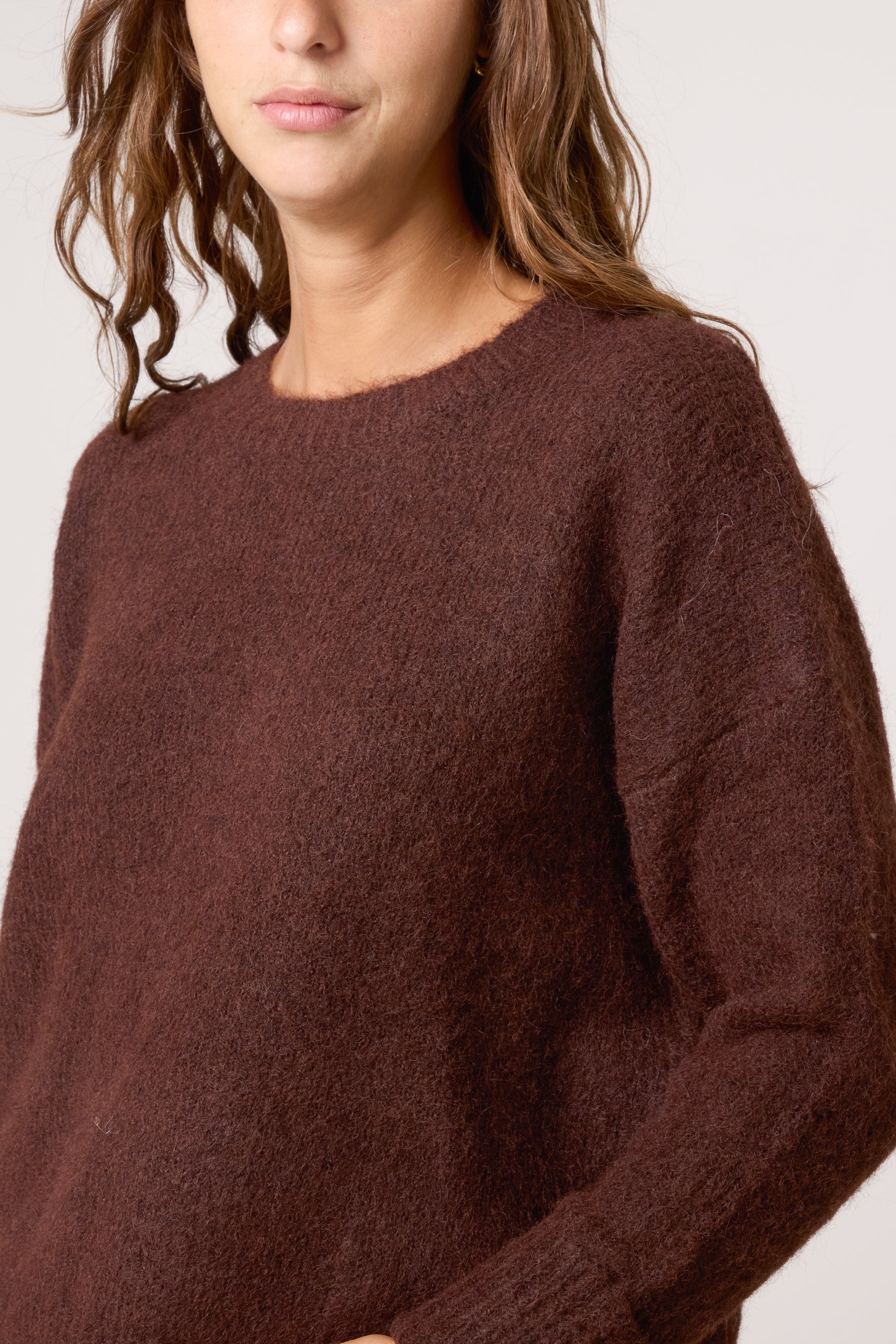 Roll Sleeve Crew Neck Knit Jumper