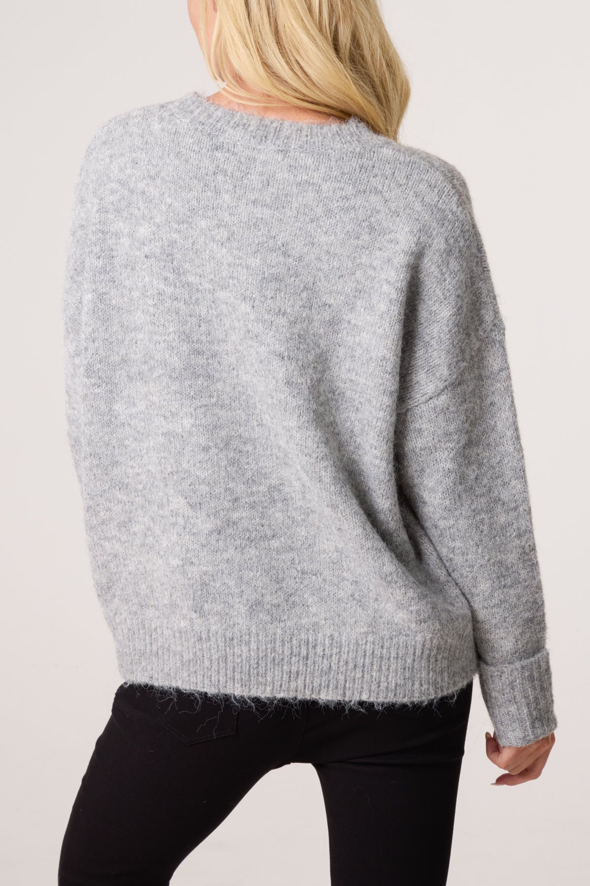 Roll Sleeve Crew Neck Knit Jumper