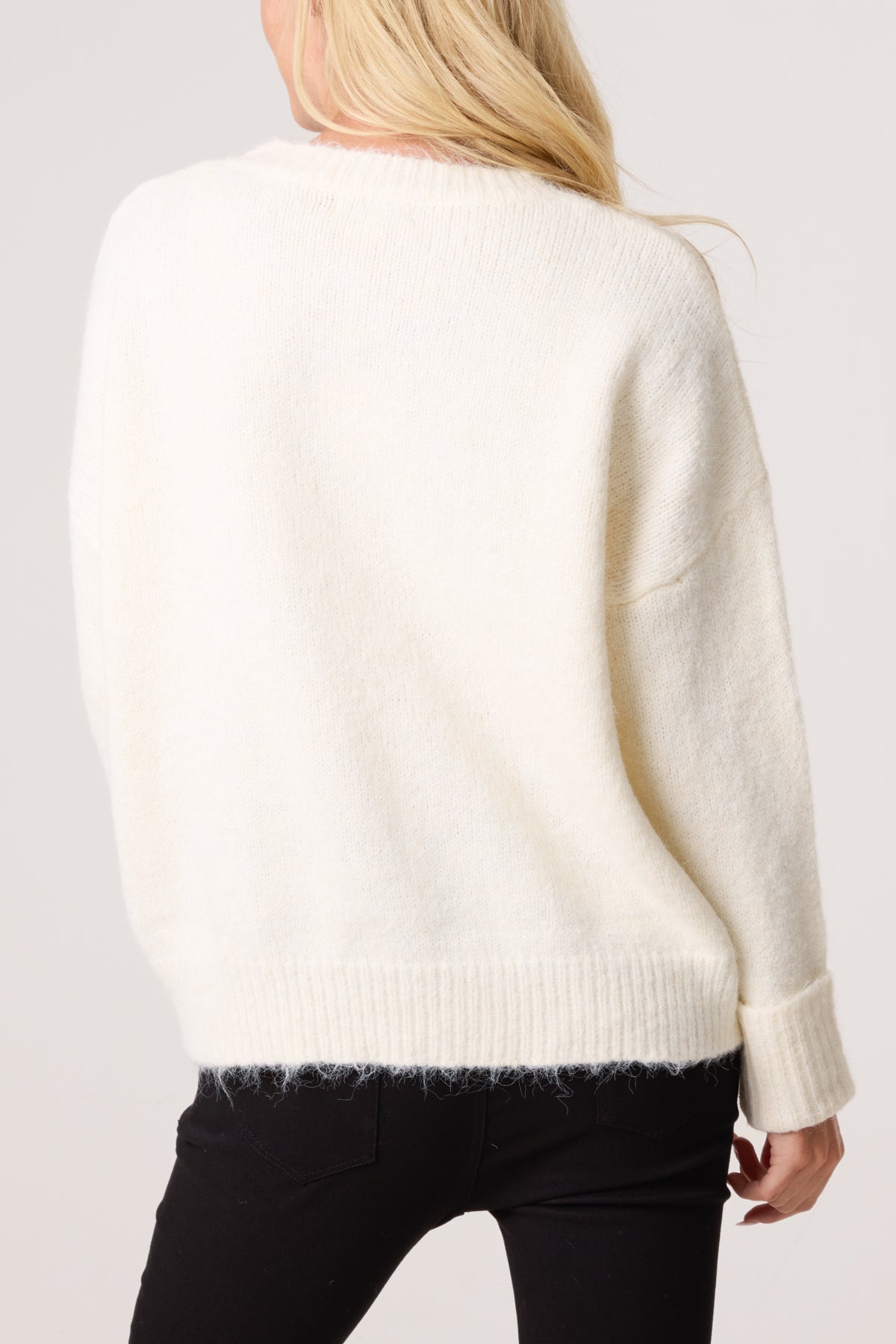 Roll Sleeve Crew Neck Knit Jumper