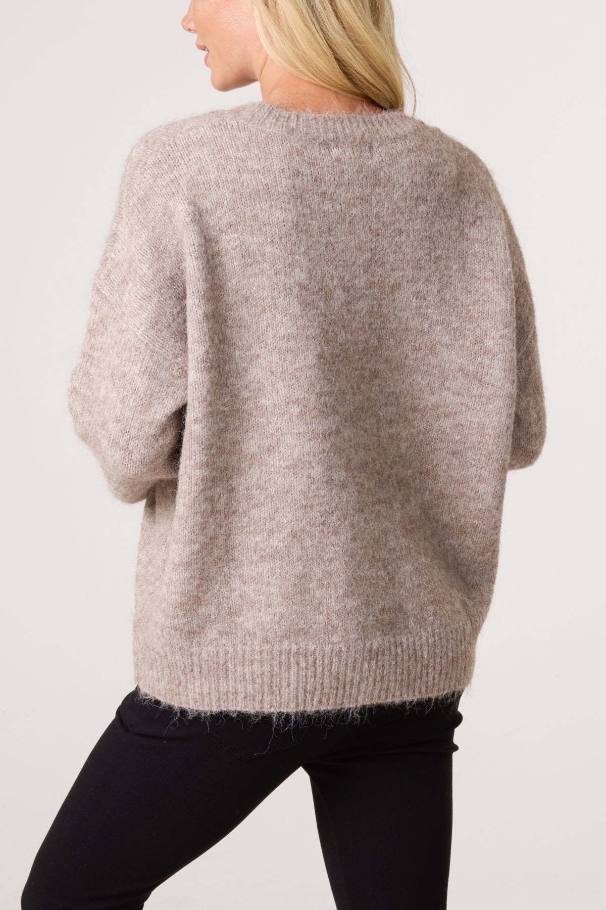 Roll Sleeve Crew Neck Knit Jumper