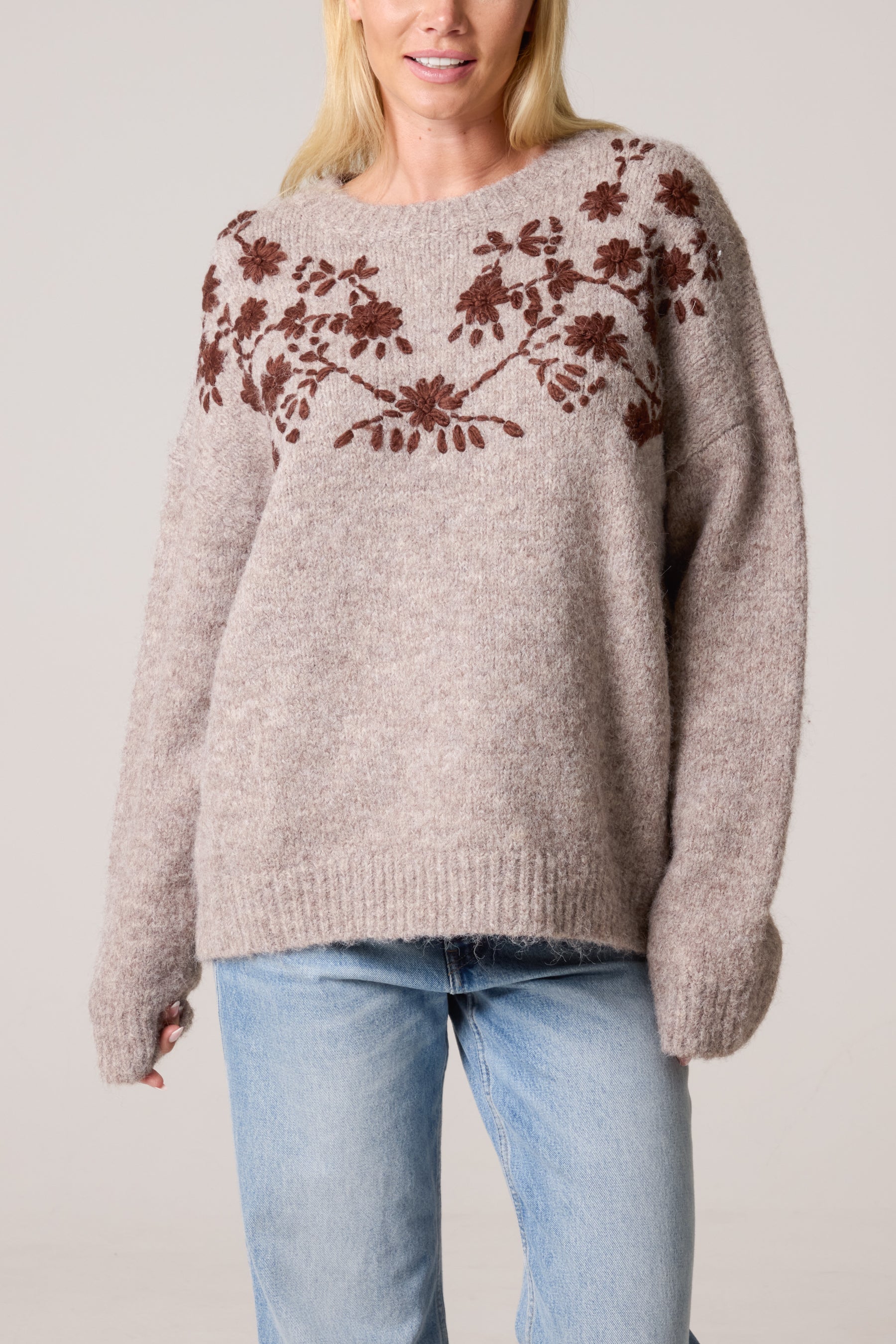 Flower Embroidered Knit Jumper