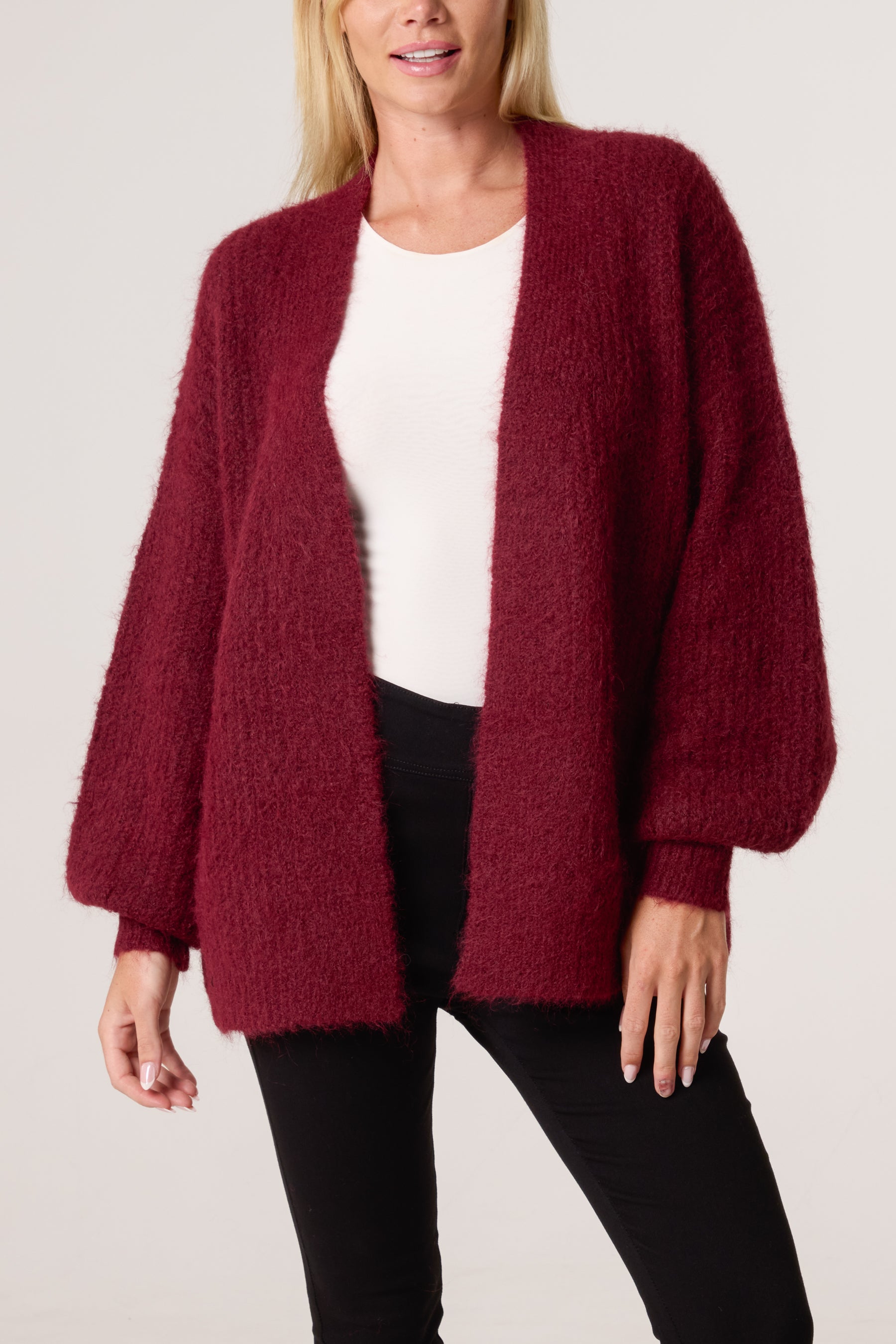 Wool Ribbed Knit Balloon Cardigan