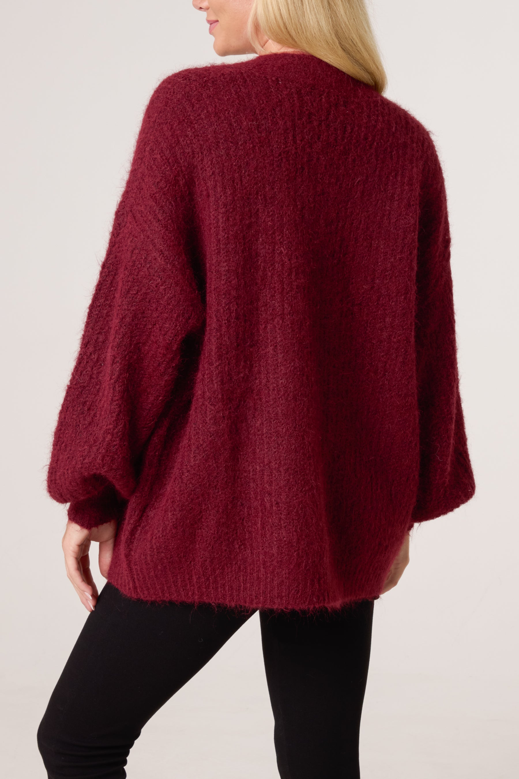 Wool Ribbed Knit Balloon Cardigan