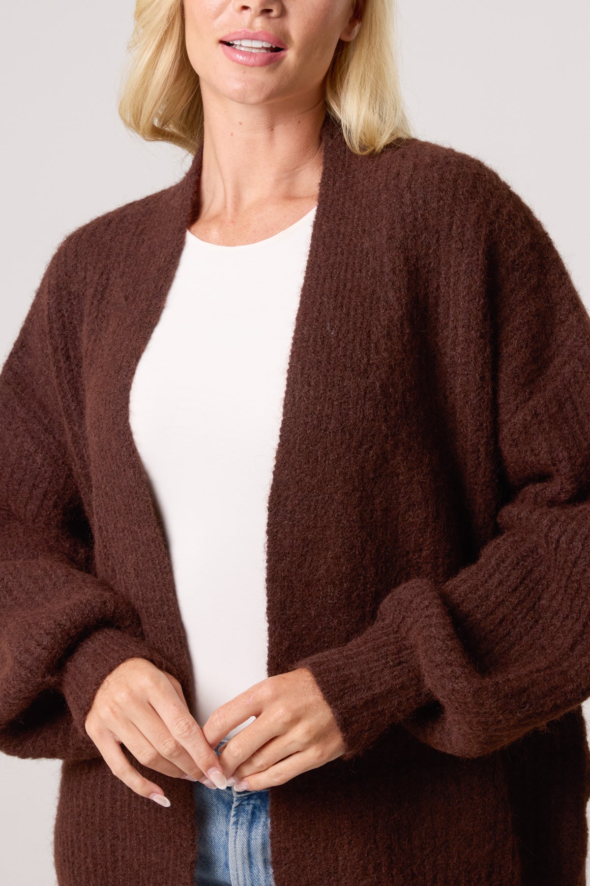 Wool Ribbed Knit Balloon Cardigan