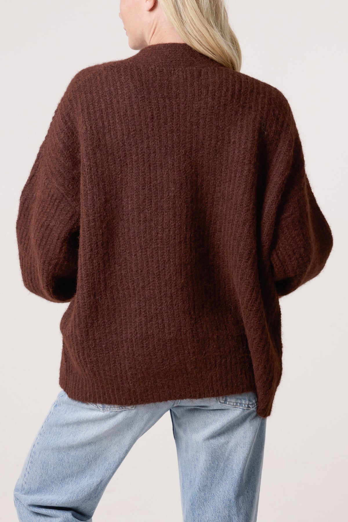 Wool Ribbed Knit Balloon Cardigan
