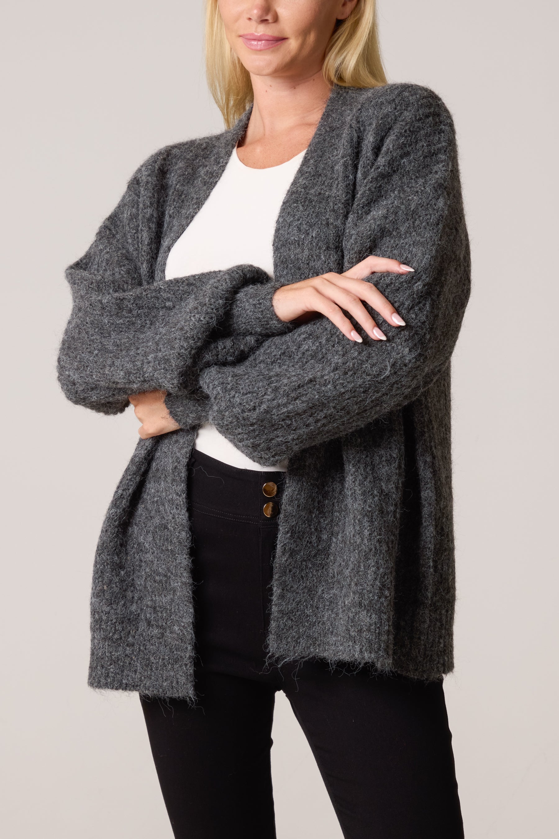 Wool Ribbed Knit Balloon Cardigan