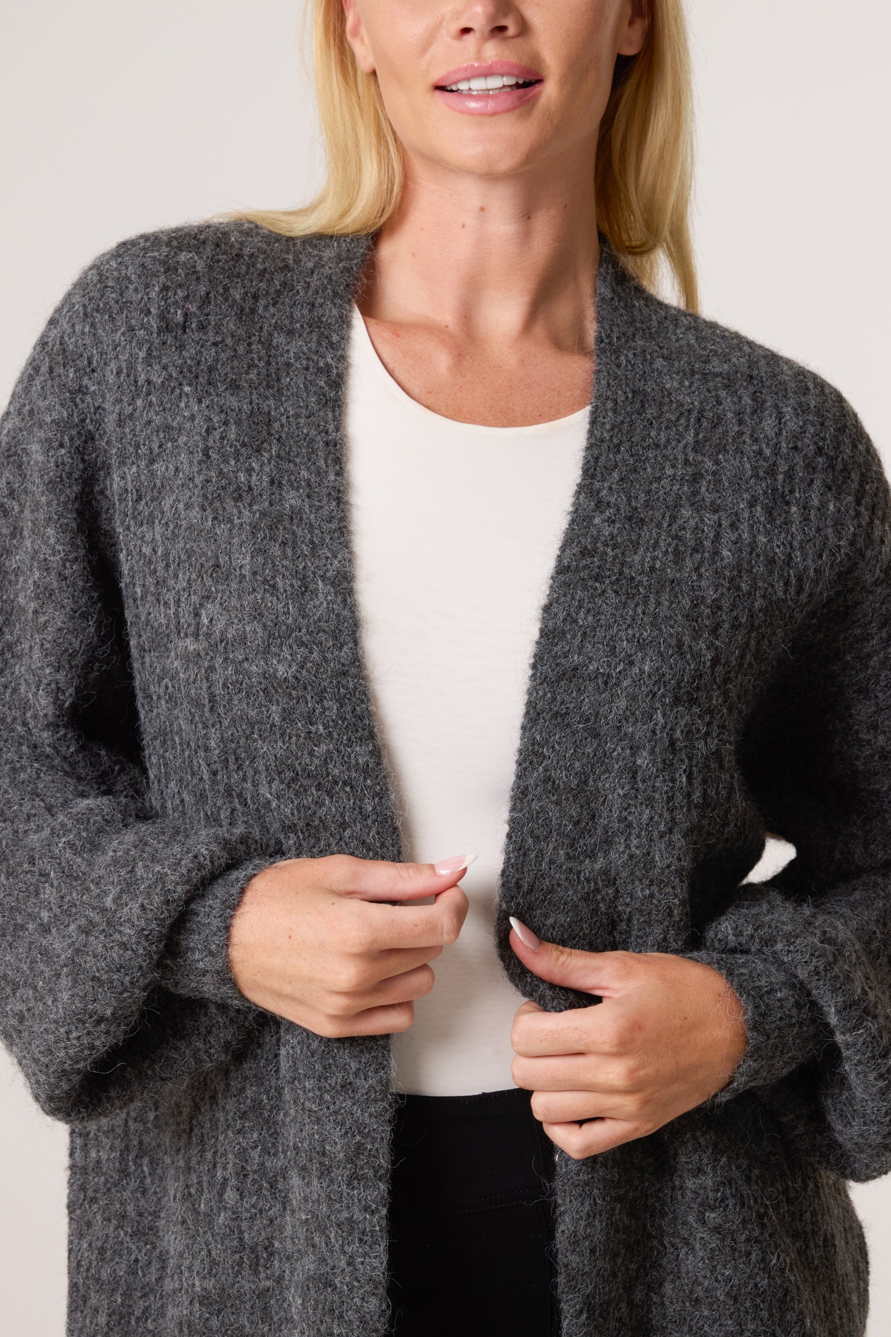 Wool Ribbed Knit Balloon Cardigan