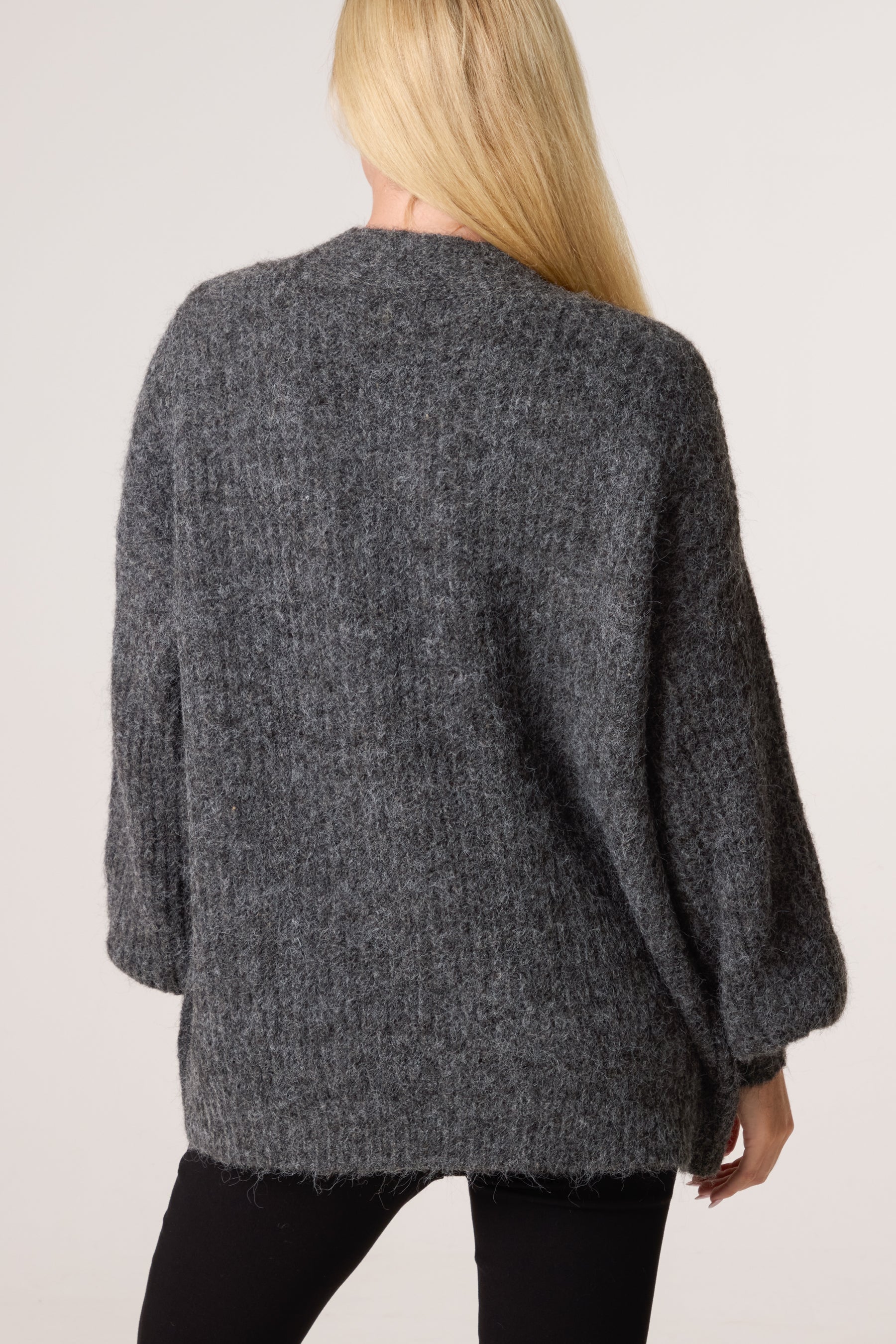 Wool Ribbed Knit Balloon Cardigan