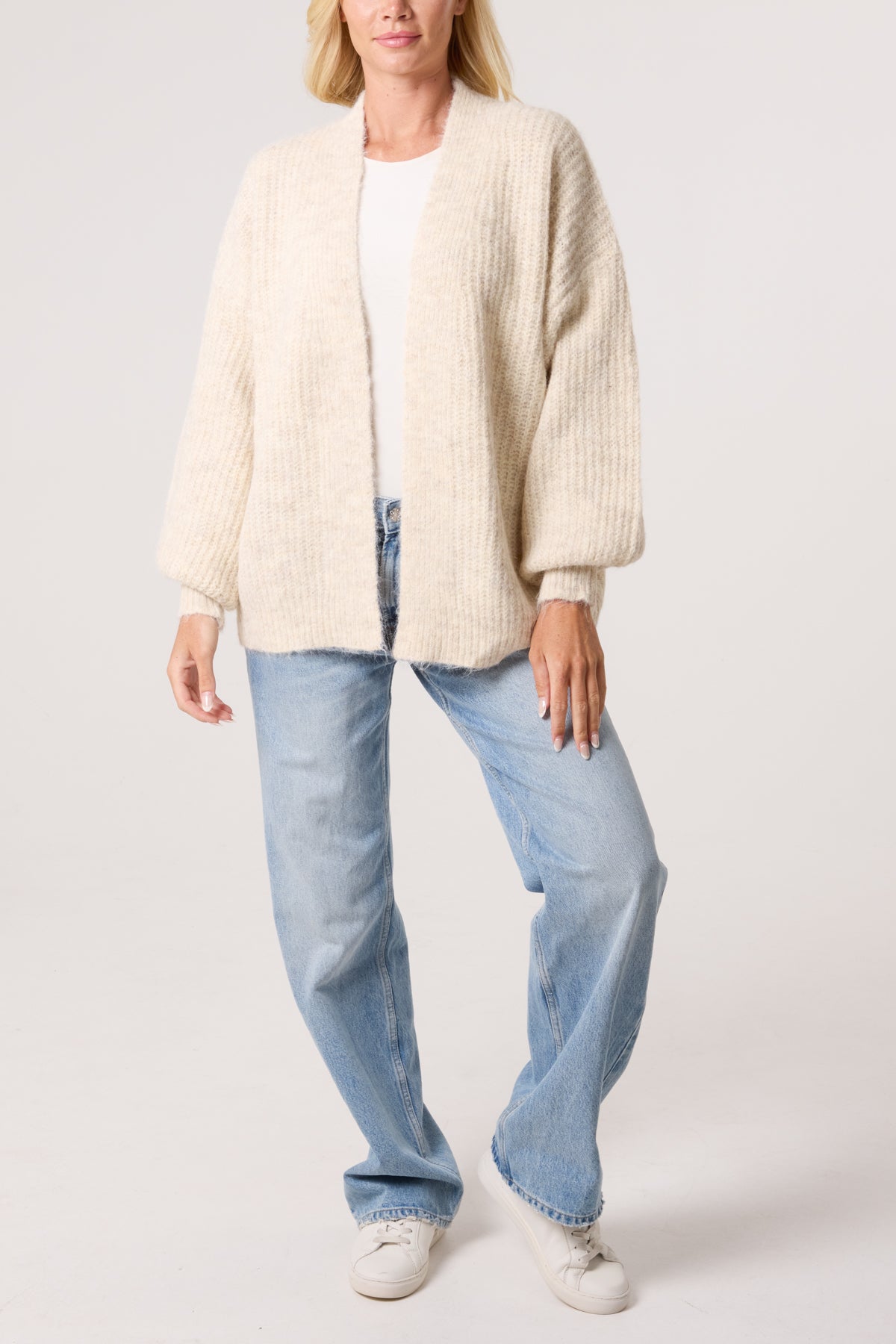 Wool Ribbed Knit Balloon Cardigan