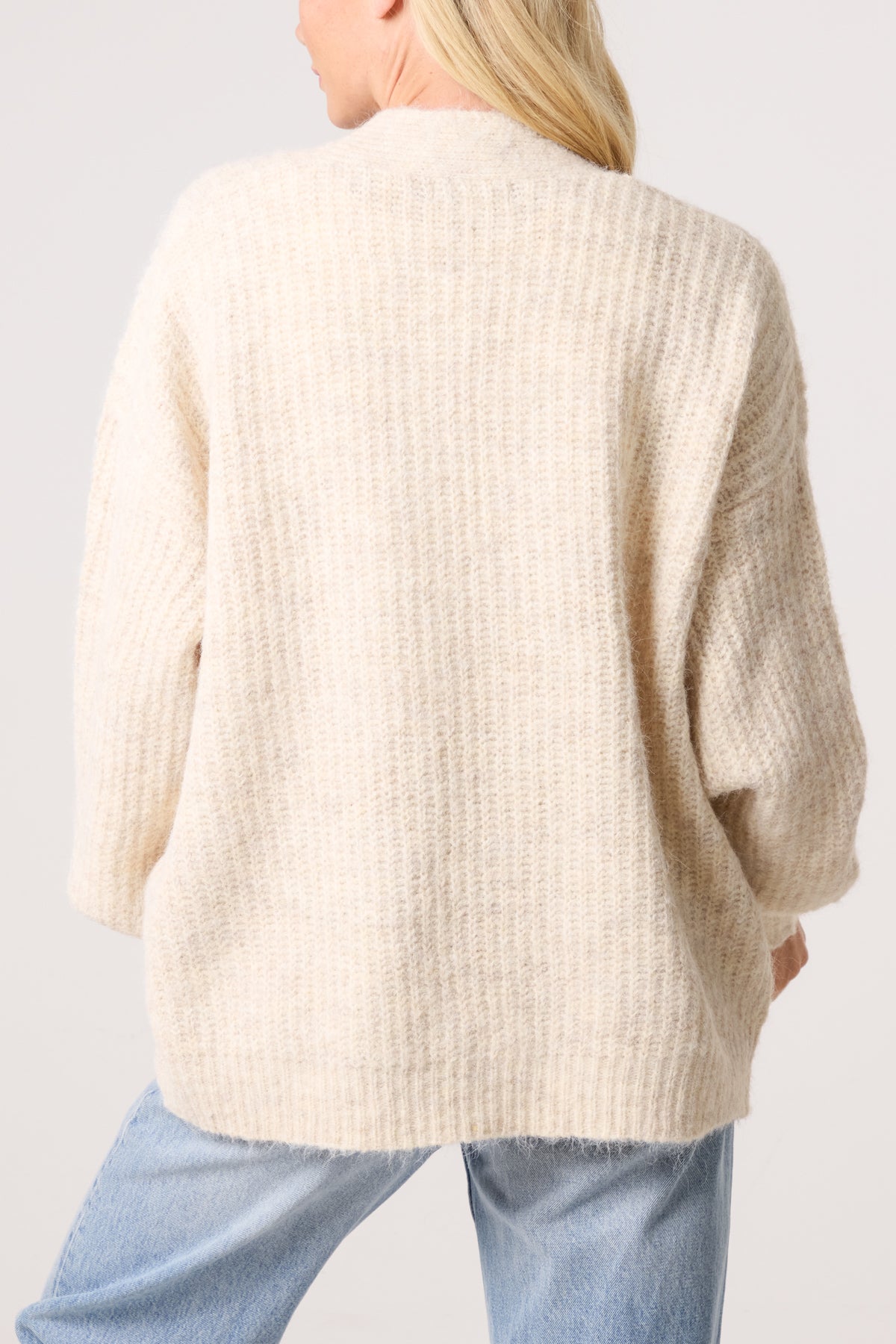 Wool Ribbed Knit Balloon Cardigan