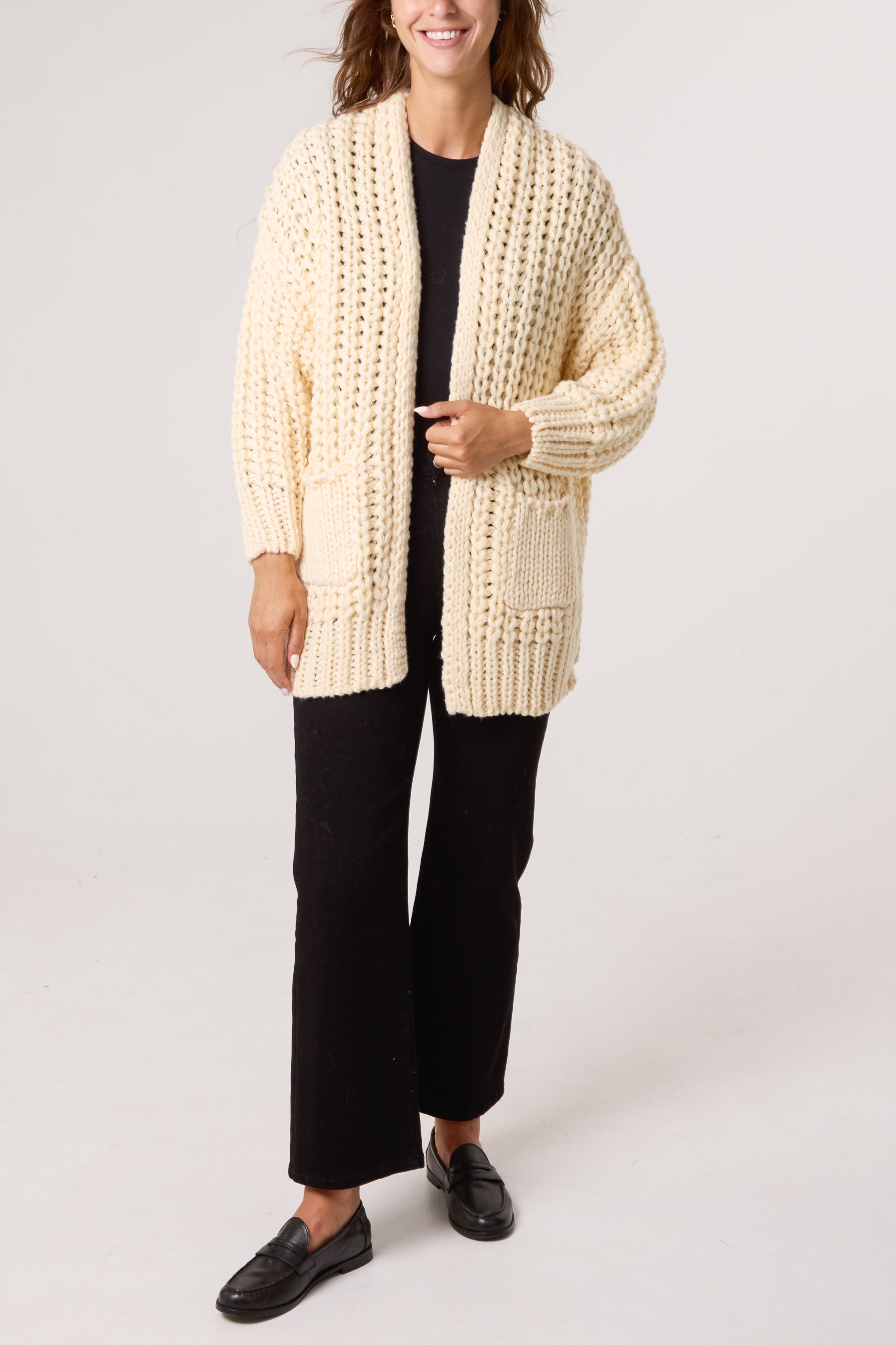 Thick Cable Knit Pockets Cardigan