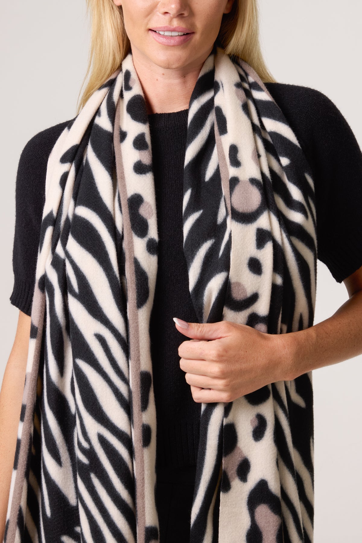 Zebra & Leopard Reversible Tassel Scarf