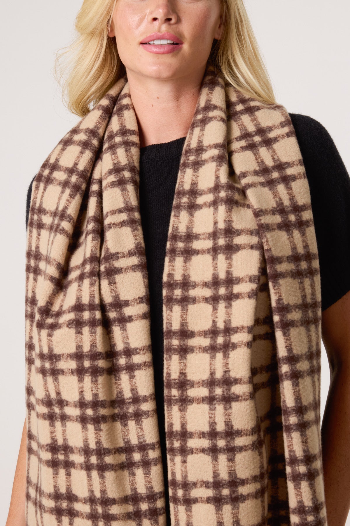 Check Soft Knit Tassel Scarf