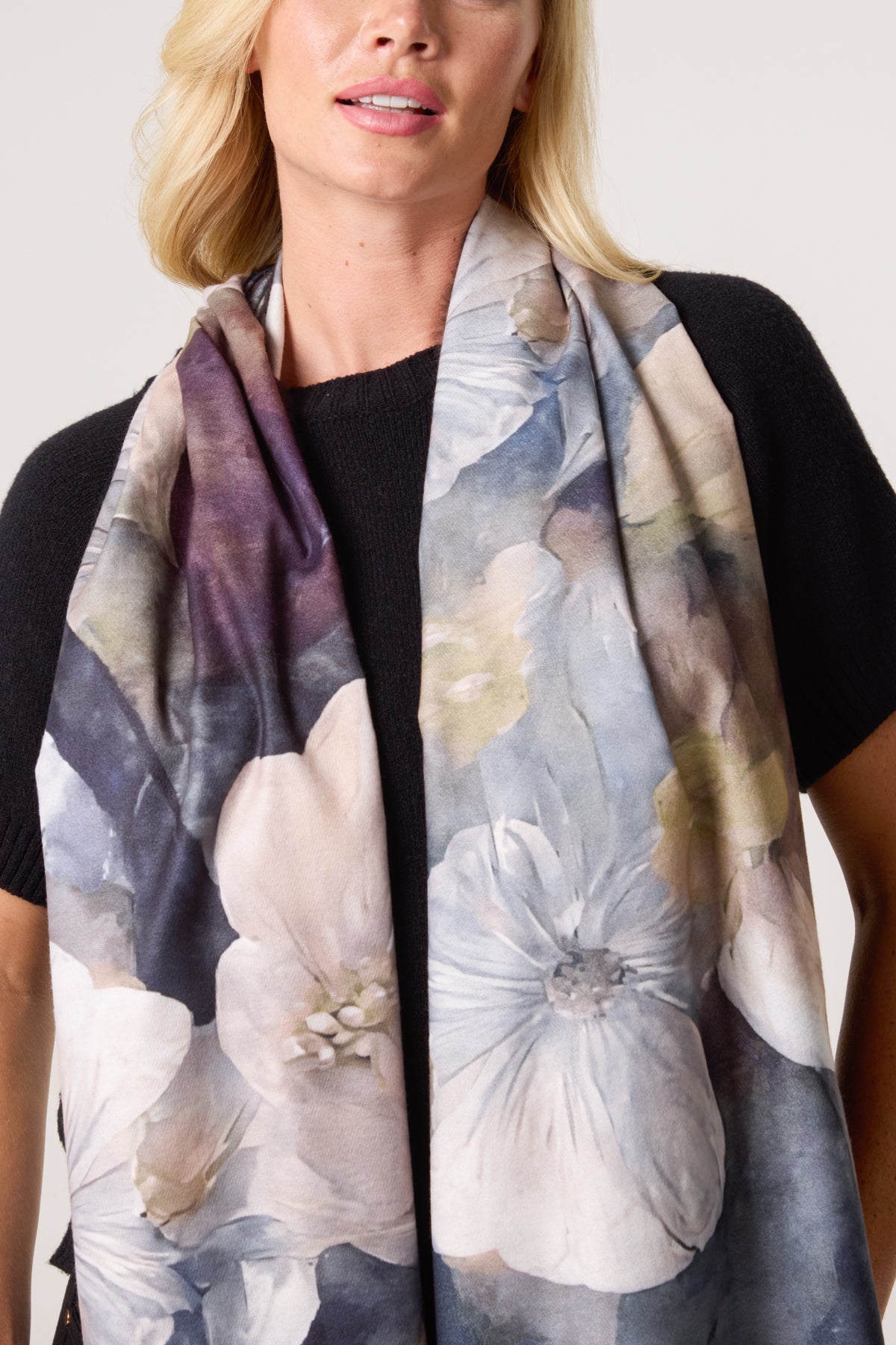Watercolour Floral Print Tassel Scarf