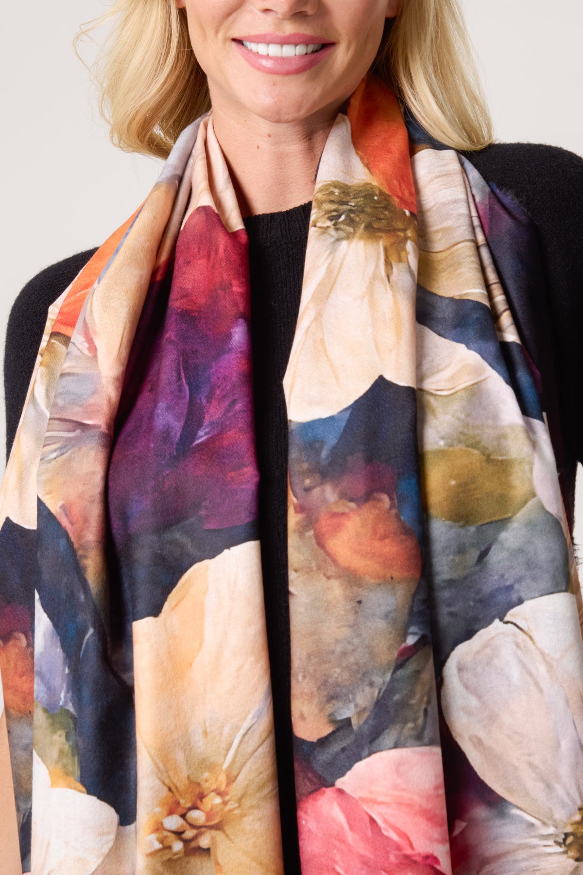 Watercolour Floral Print Tassel Scarf